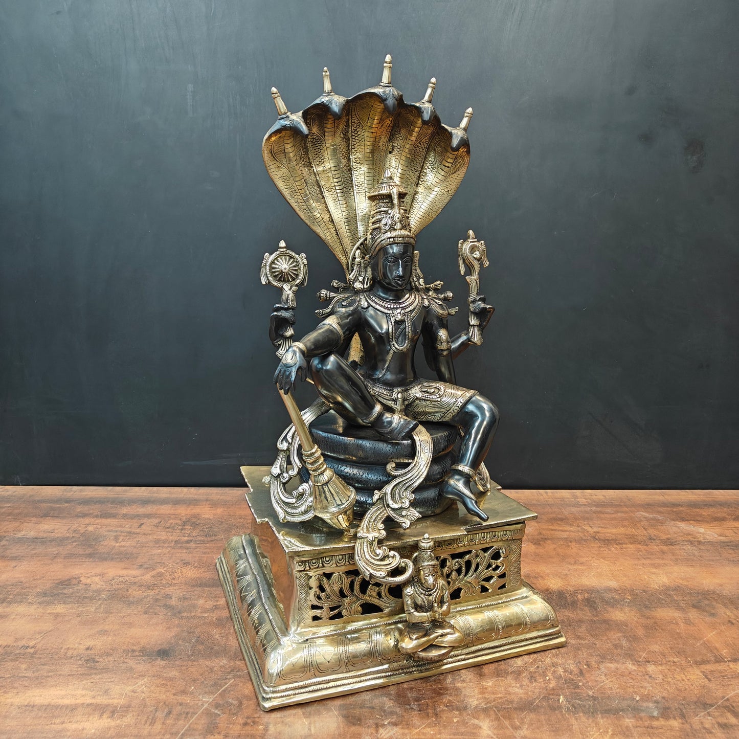 Brass Large Exclusive Vishnu Idol Black Patina Finish 2.5 Feet
