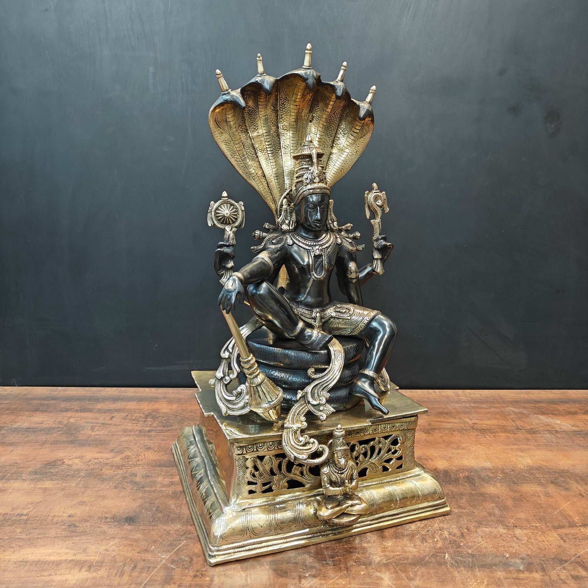 Brass Large Exclusive Vishnu Idol Black Patina Finish 2.5 Feet - Image 5