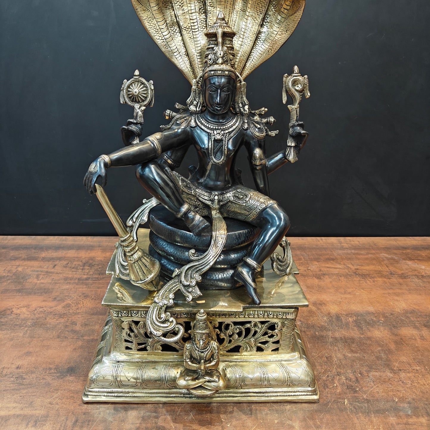 Brass Large Exclusive Vishnu Idol Black Patina Finish 2.5 Feet
