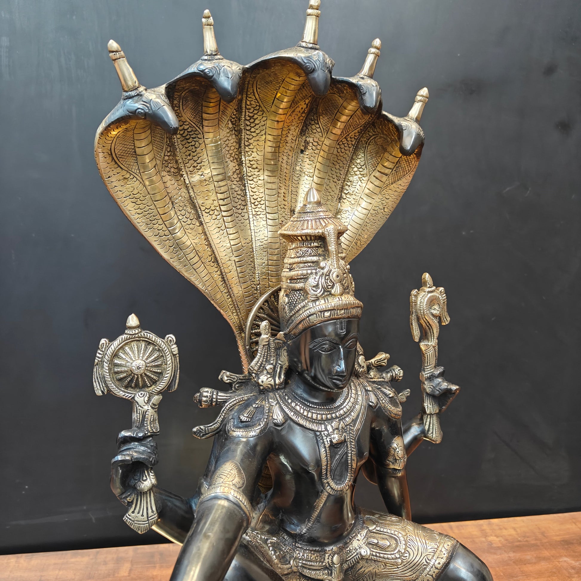 Brass Large Exclusive Vishnu Idol Black Patina Finish 2.5 Feet - Image 7