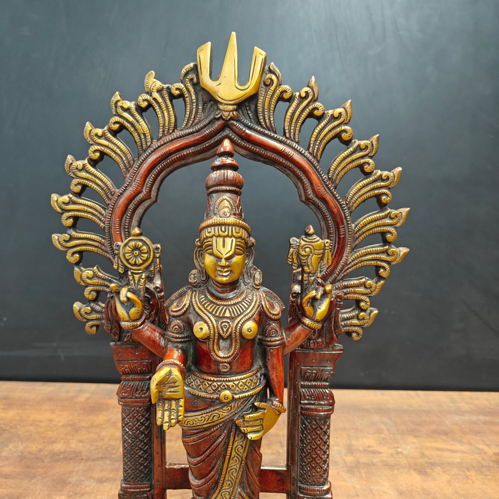 Brass Tirupati Balaji Venkateshvara Idol Orange Patina Finish 16 Inch - Image 2