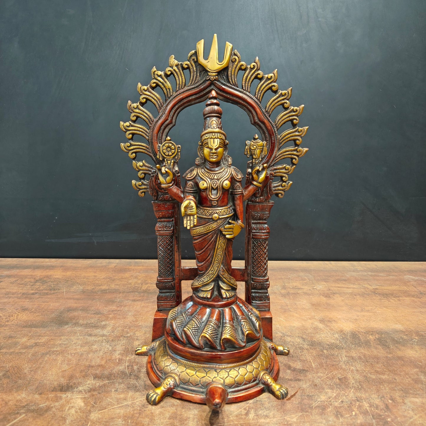 Brass Tirupati Balaji Venkateshvara Idol Orange Patina Finish 16 Inch