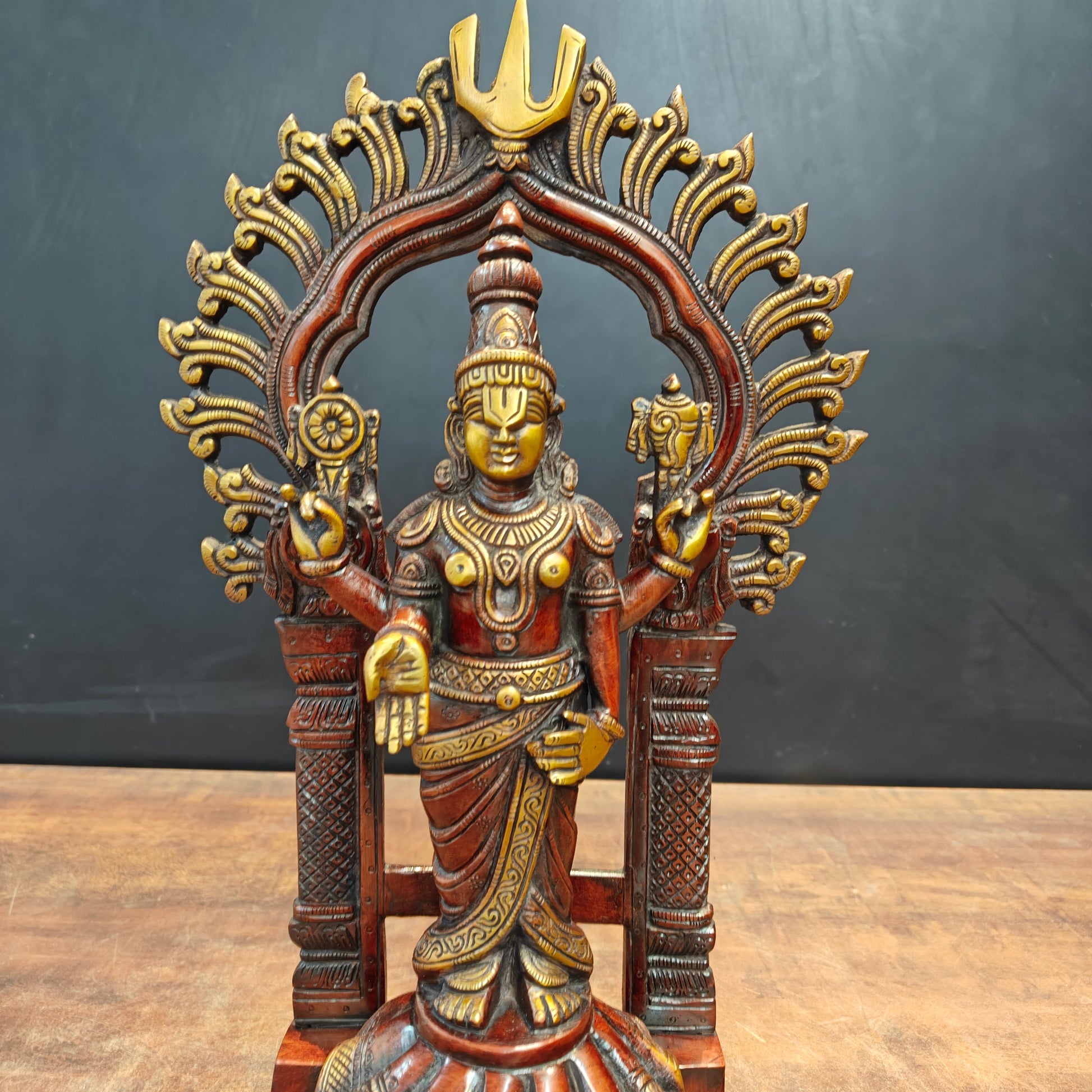 Brass Tirupati Balaji Venkateshvara Idol Orange Patina Finish 16 Inch - Image 4