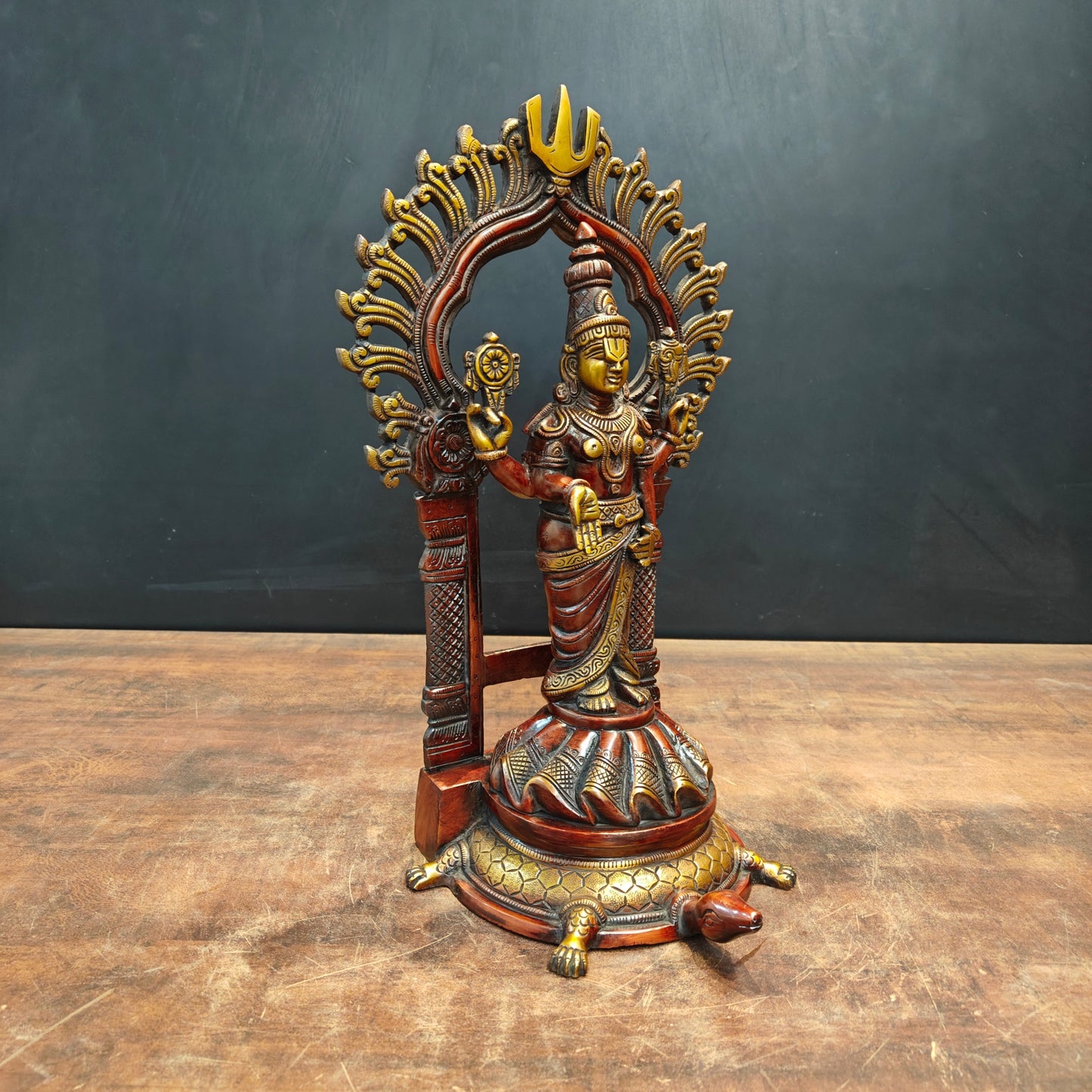 Brass Tirupati Balaji Venkateshvara Idol Orange Patina Finish 16 Inch