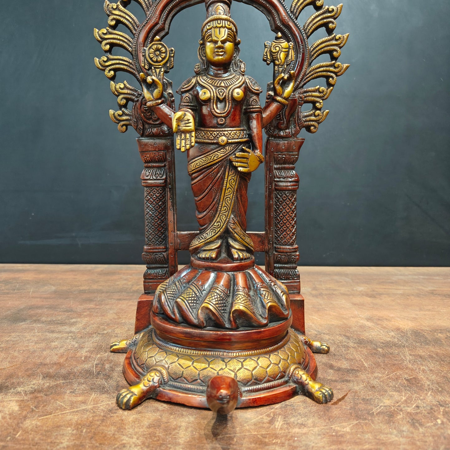 Brass Tirupati Balaji Venkateshvara Idol Orange Patina Finish 16 Inch