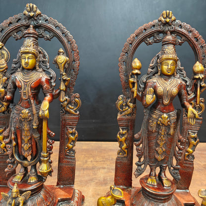 Brass Vishnu Lakshmi Idol With Prabhavali Orange Patina Finish 16 Inch by vendor-unknown - Hindu Gods (View 2)