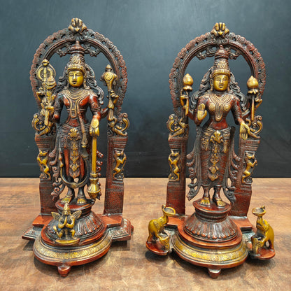 Brass Vishnu Lakshmi Idol With Prabhavali Orange Patina Finish 16 Inch by vendor-unknown - Hindu Gods (View 3)