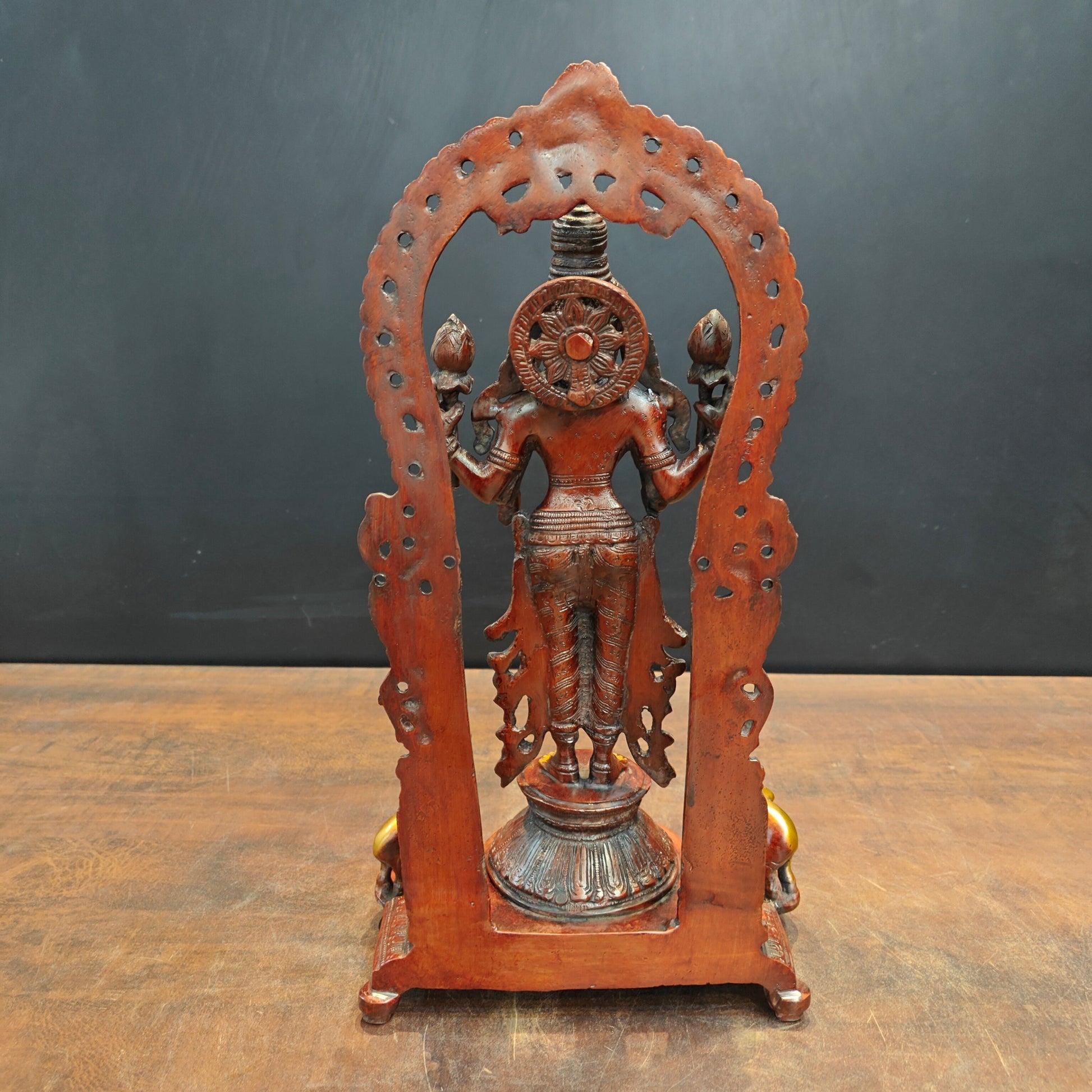 Brass Standing Goddess Lakshmi Idol With Elephant Diyas 16 Inch - Image 6