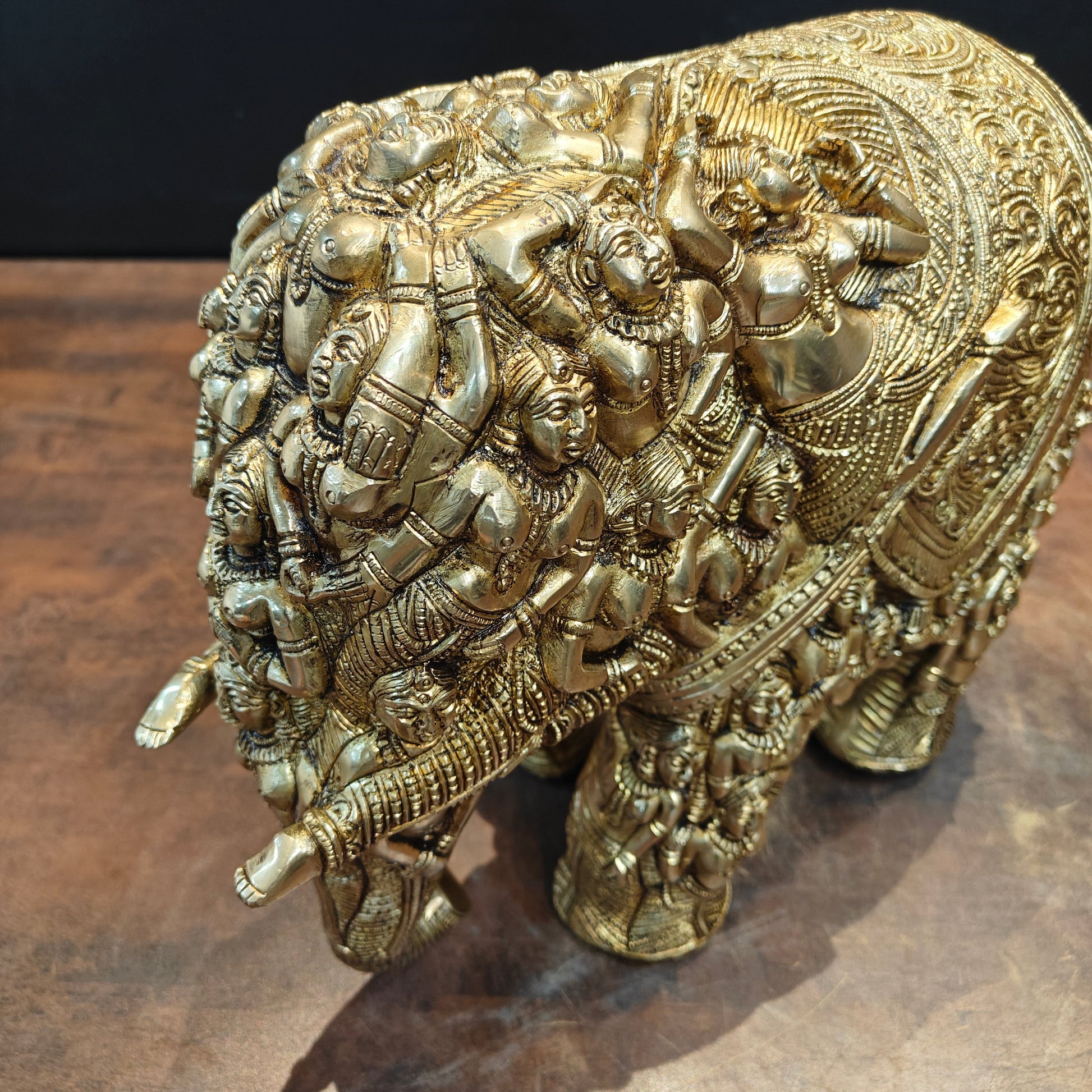 Brass Elephant Sculpture Carved With Ladies Decor Showpiece 12 Inch - Image 2