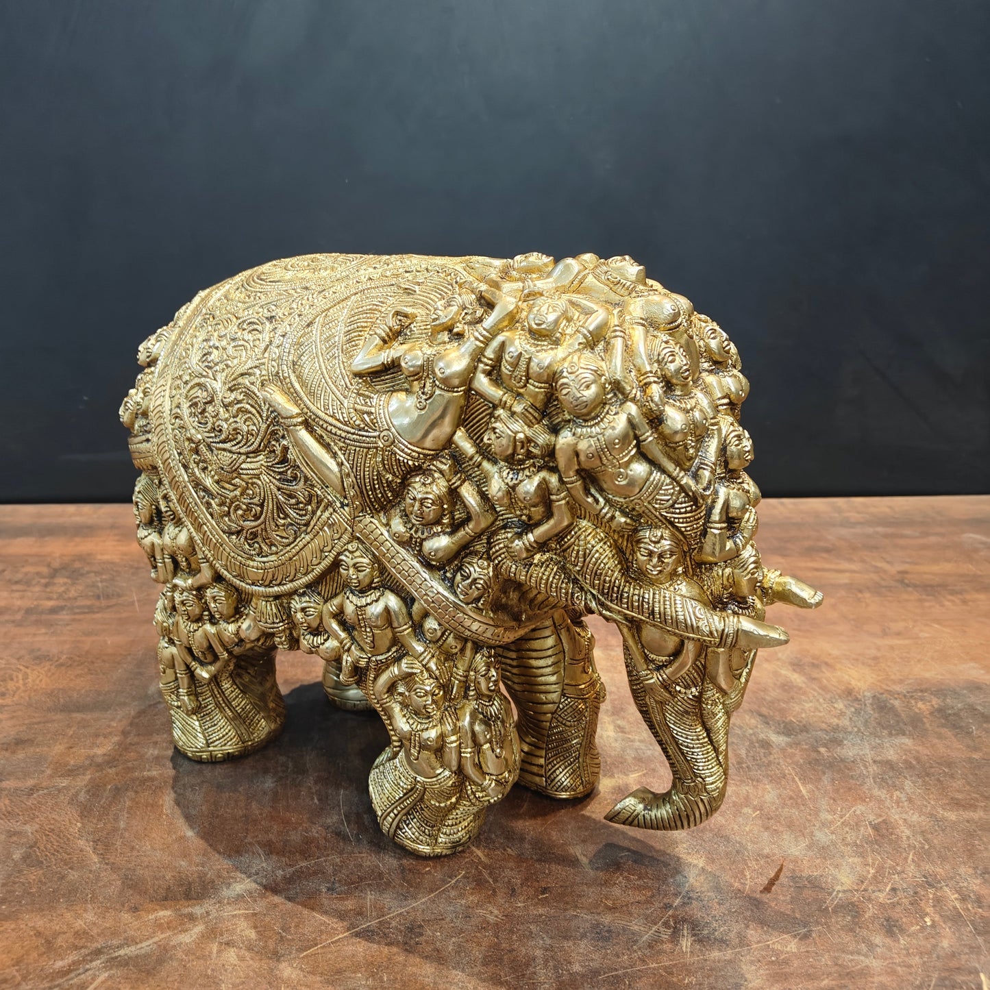 Brass Elephant Sculpture Carved With Ladies Decor Showpiece 12 Inch