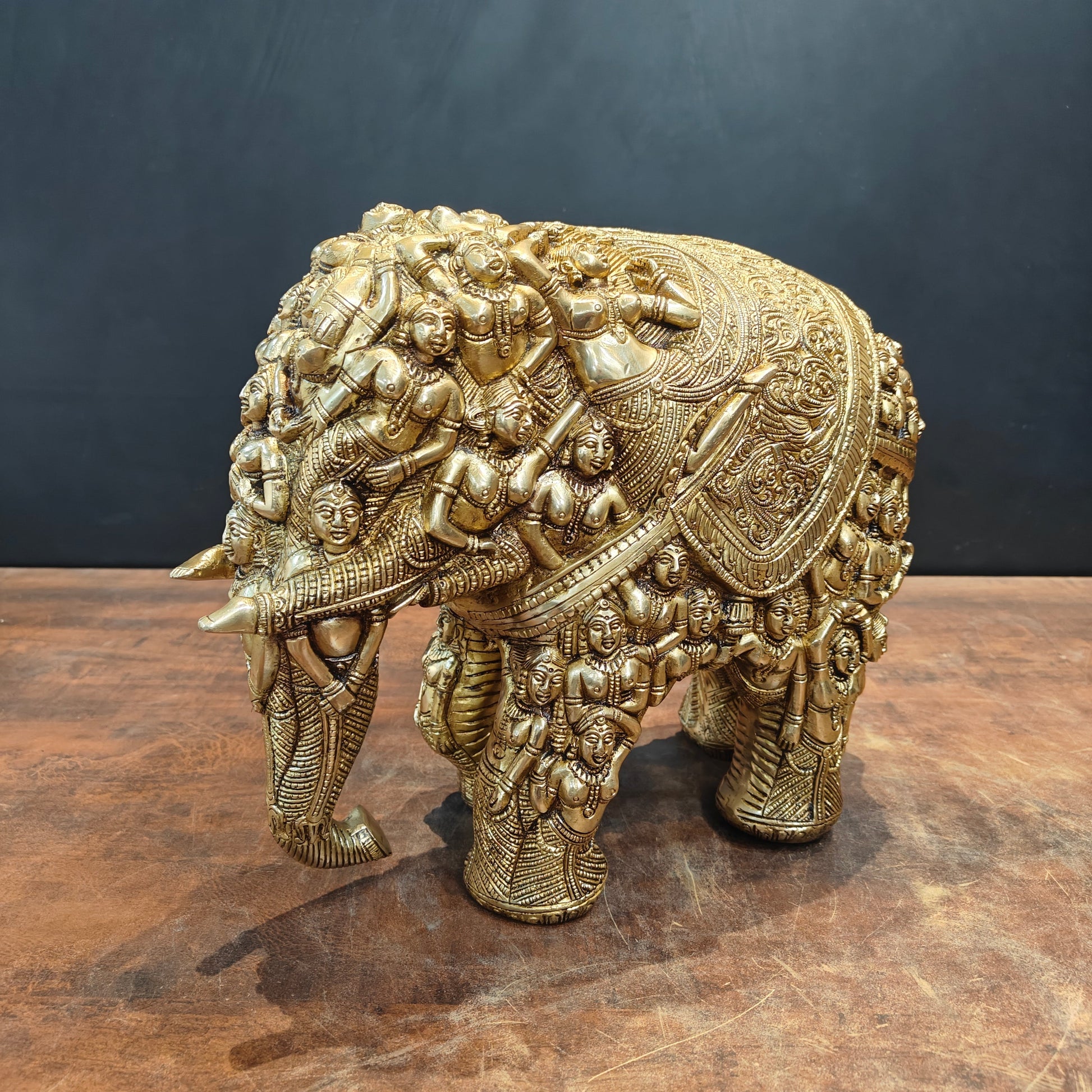Brass Elephant Sculpture Carved With Ladies Decor Showpiece 12 Inch - Image 4
