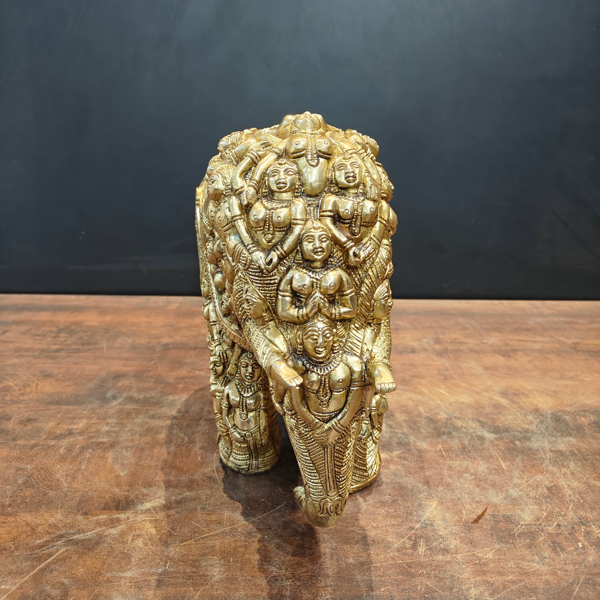 Brass Elephant Sculpture Carved With Ladies Decor Showpiece 12 Inch - Image 5