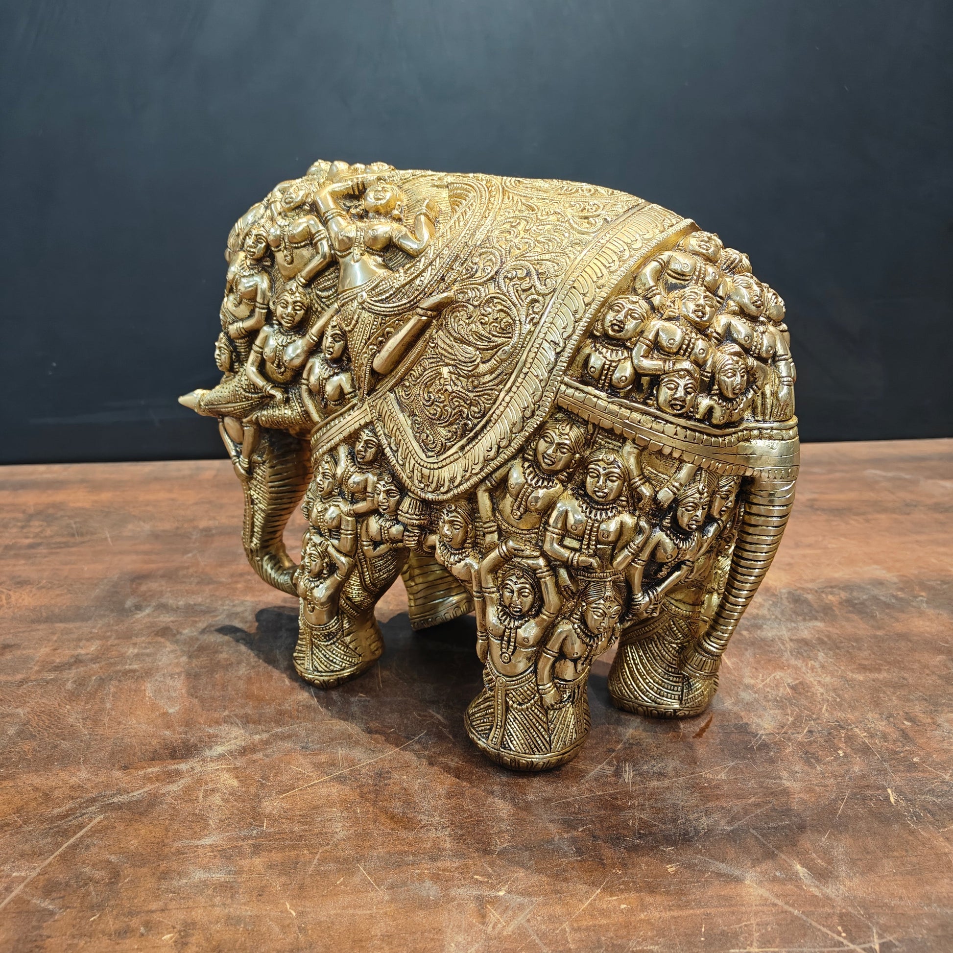 Brass Elephant Sculpture Carved With Ladies Decor Showpiece 12 Inch - Image 6