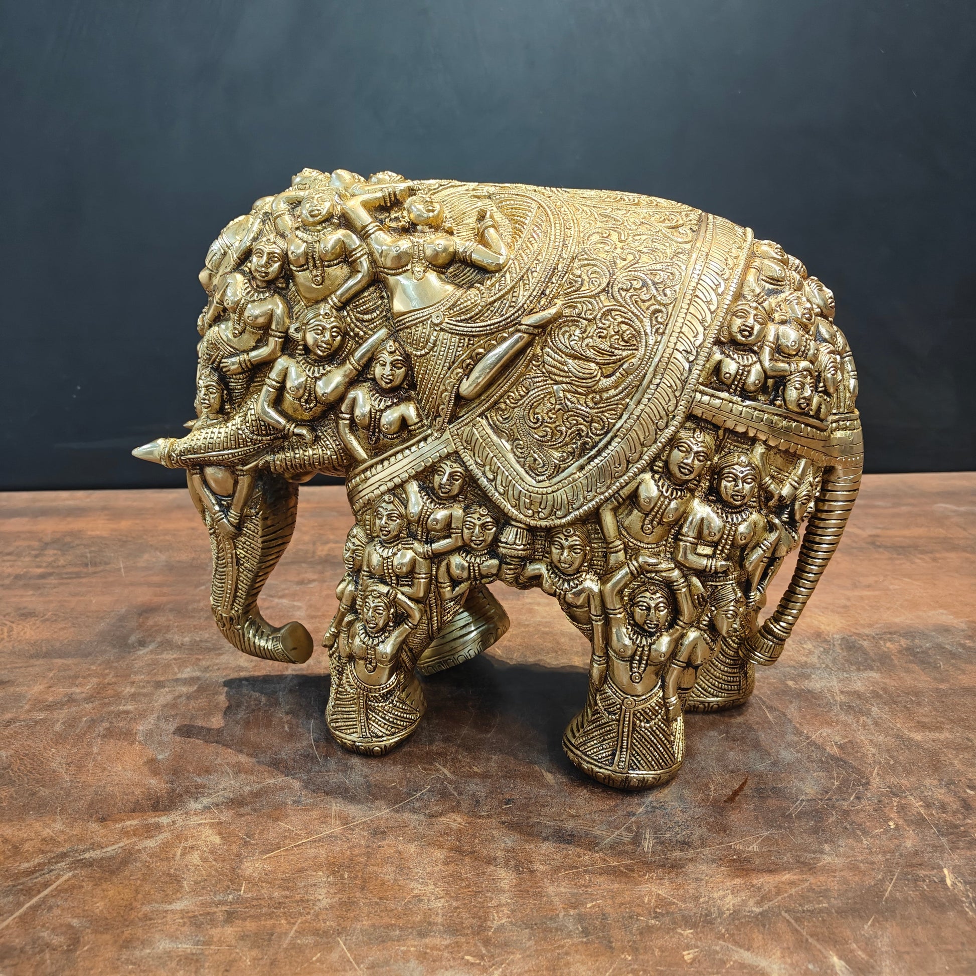 Brass Elephant Sculpture Carved With Ladies Decor Showpiece 12 Inch - Image 7