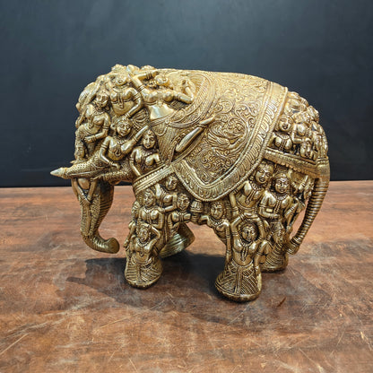 Brass Elephant Sculpture Carved With Ladies Decor Showpiece 12 Inch by vendor-unknown - Decor (View 7)