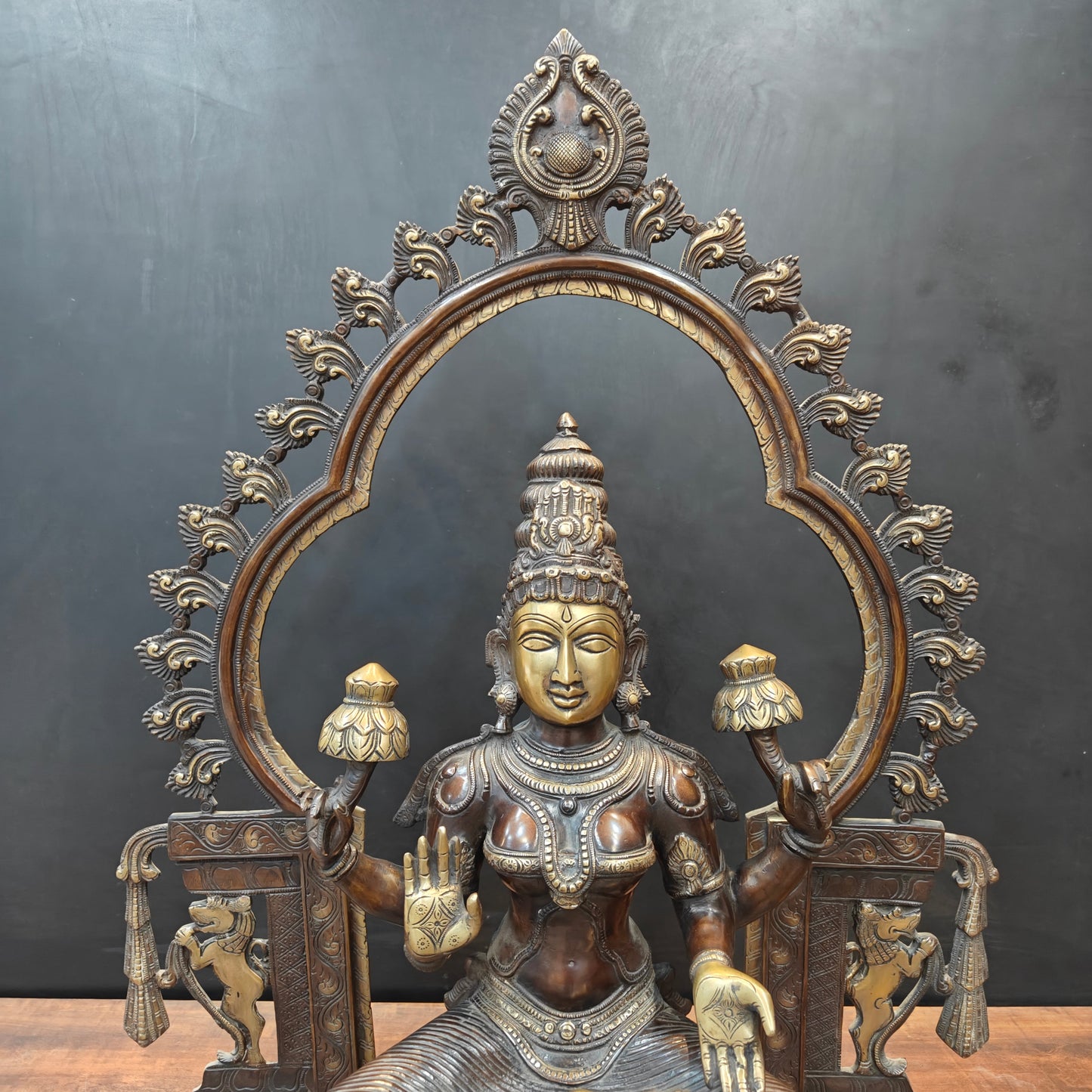Brass Large Goddess Lakshmi Idol Antique Finish With Frame 32 Inch