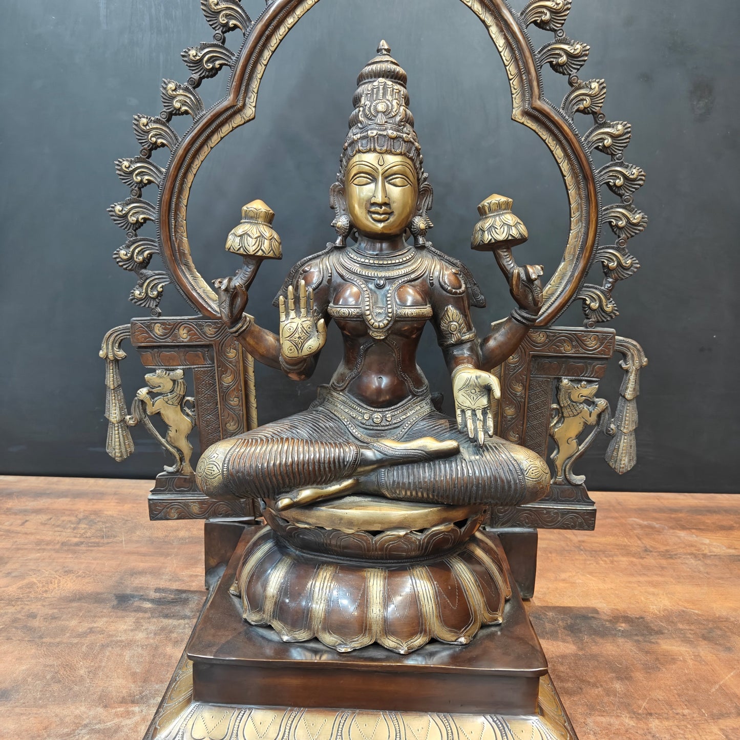 Brass Large Goddess Lakshmi Idol Antique Finish With Frame 32 Inch