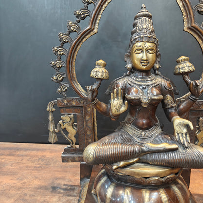 Brass Large Goddess Lakshmi Idol Antique Finish With Frame 32 Inch by vendor-unknown - Hindu Gods (View 6)