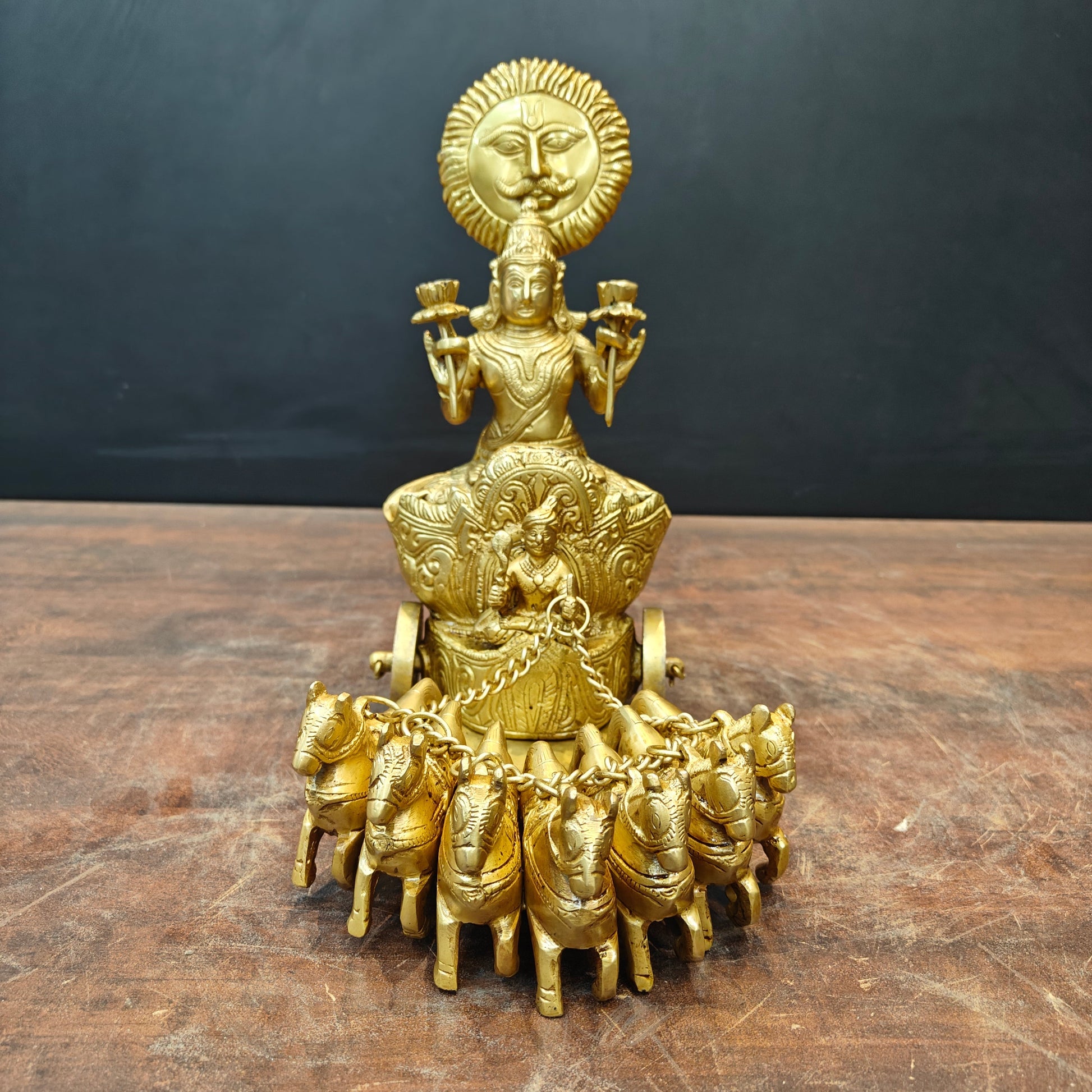 Brass Surya Rath With Seven Horses 12 Inch - Image 6