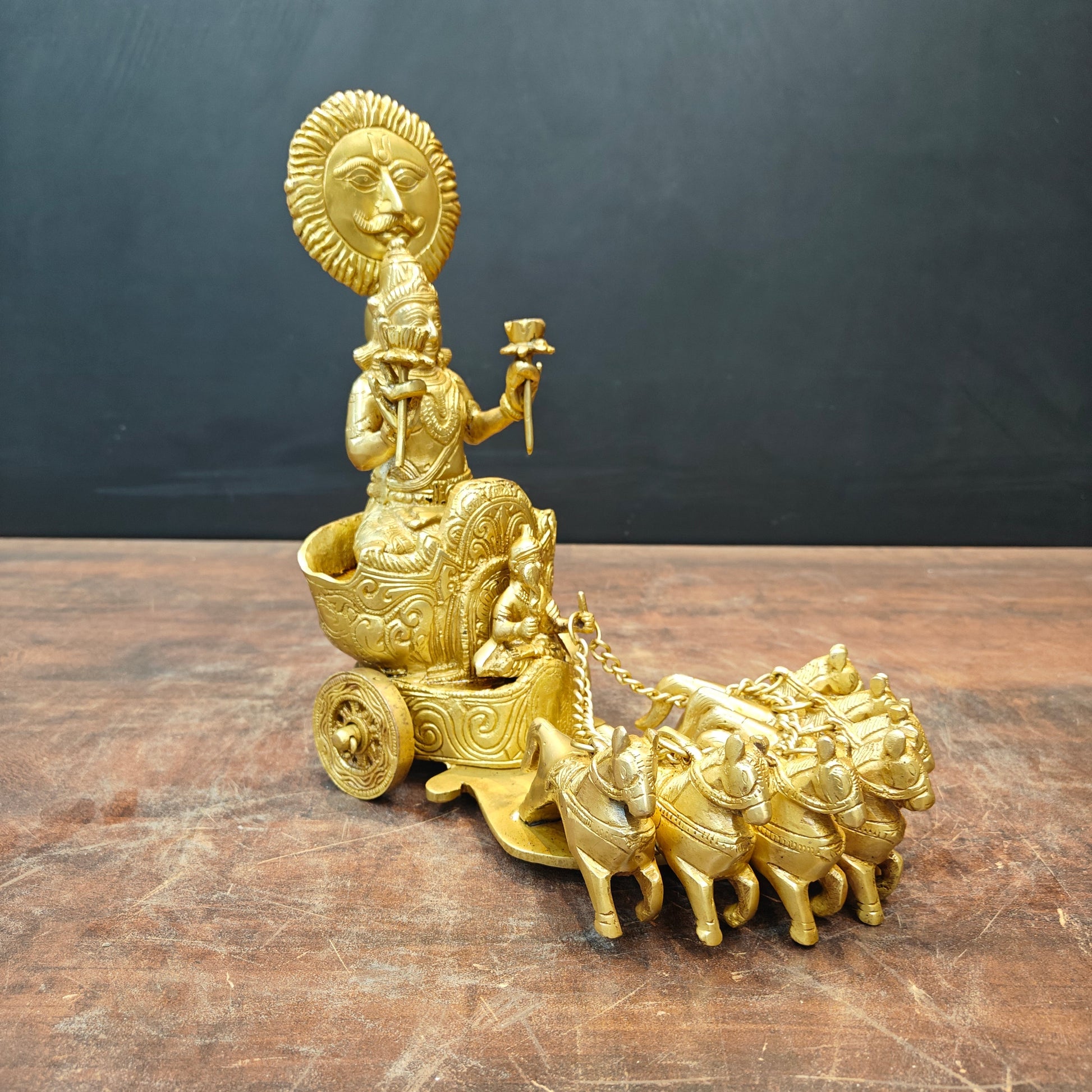 Brass Surya Rath With Seven Horses 12 Inch - Image 3