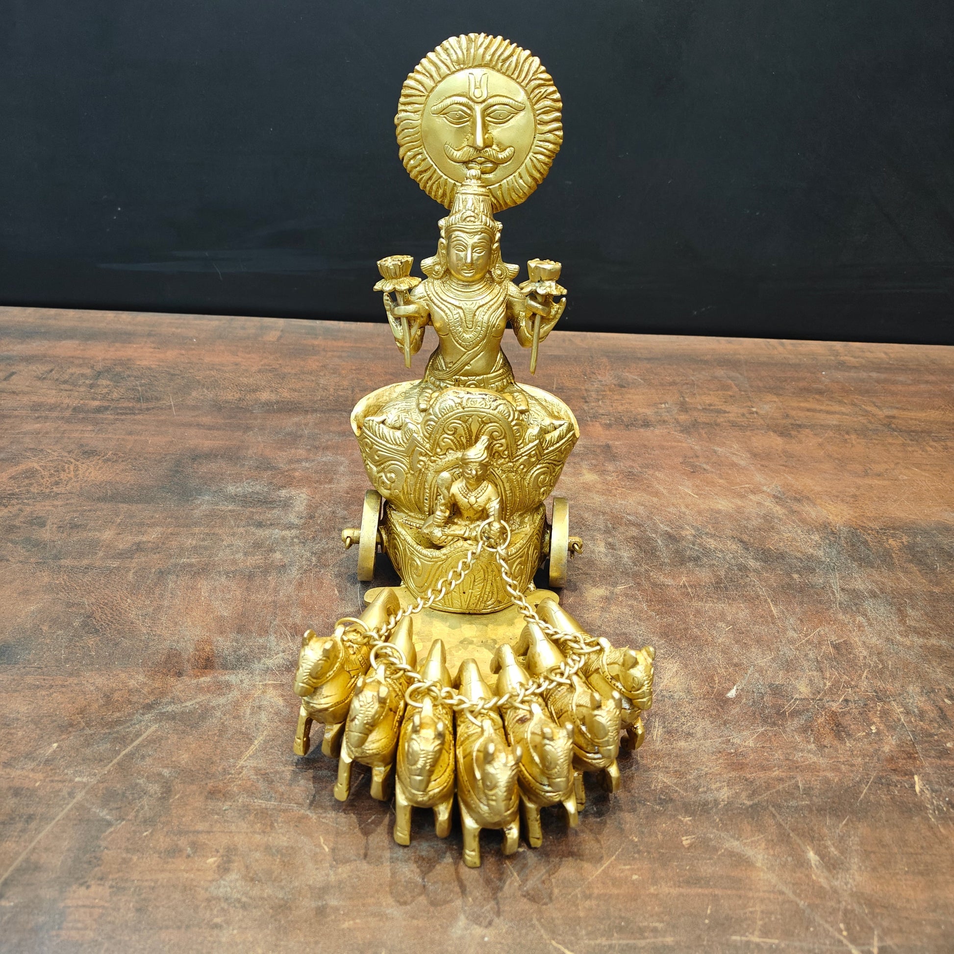 Brass Surya Rath With Seven Horses 12 Inch - Image 4