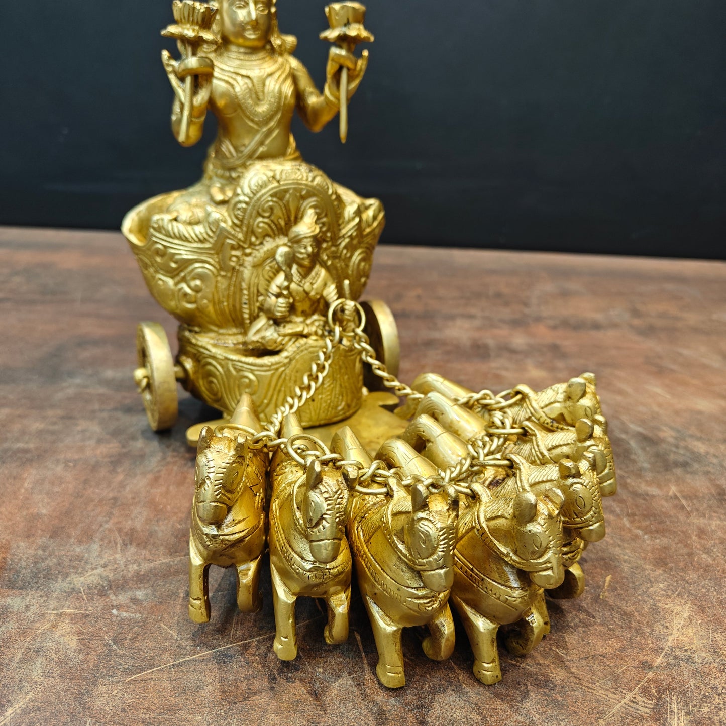 Brass Surya Rath With Seven Horses 12 Inch