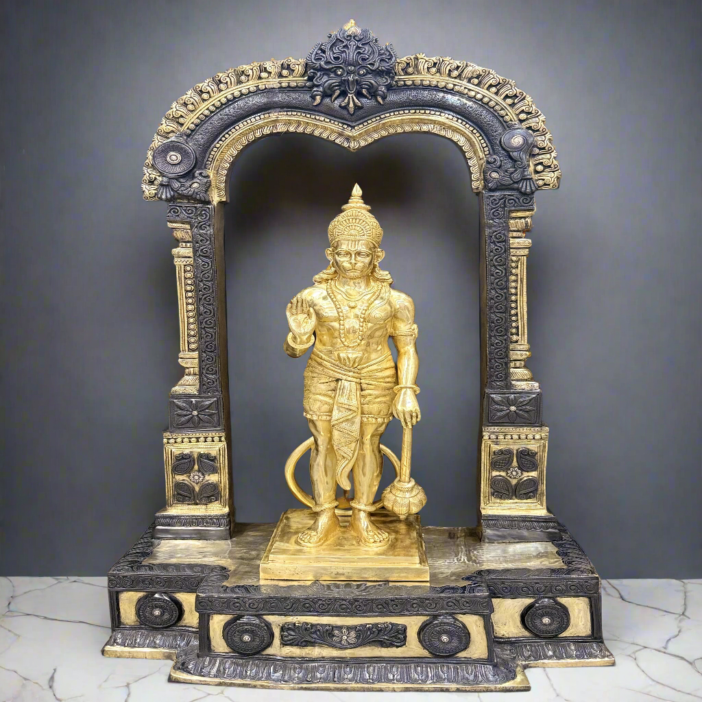 Brass Large Superfine Standing Hanuman Statue With Frame 5 Feet