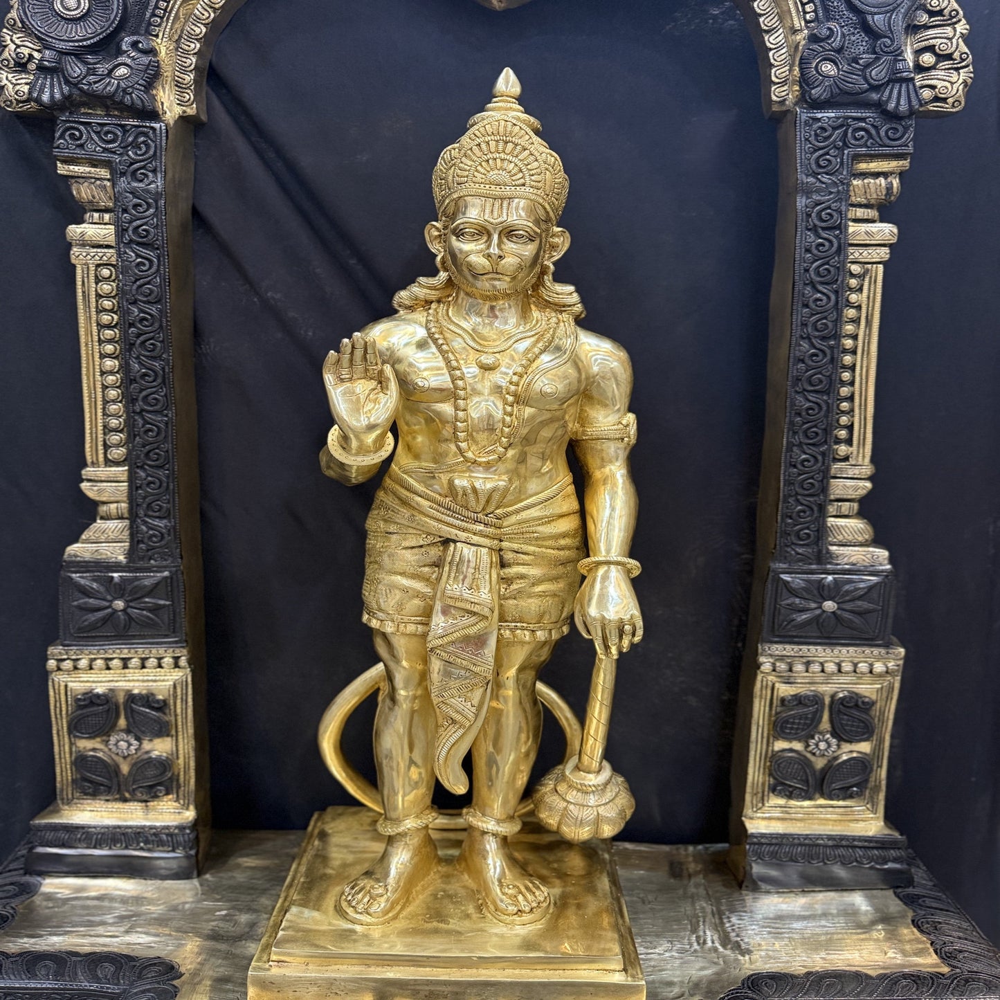 Brass Large Superfine Standing Hanuman Statue With Frame 5 Feet