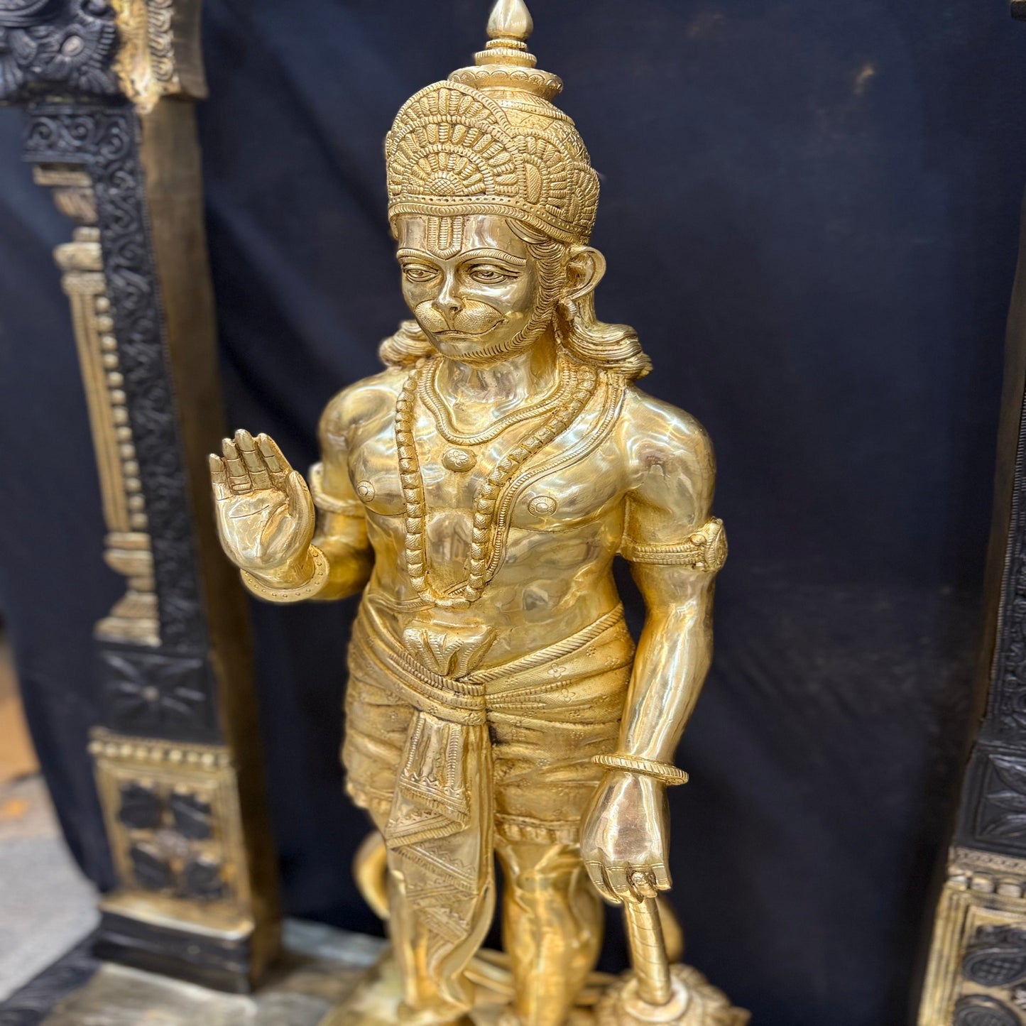Brass Large Superfine Standing Hanuman Statue With Frame 5 Feet