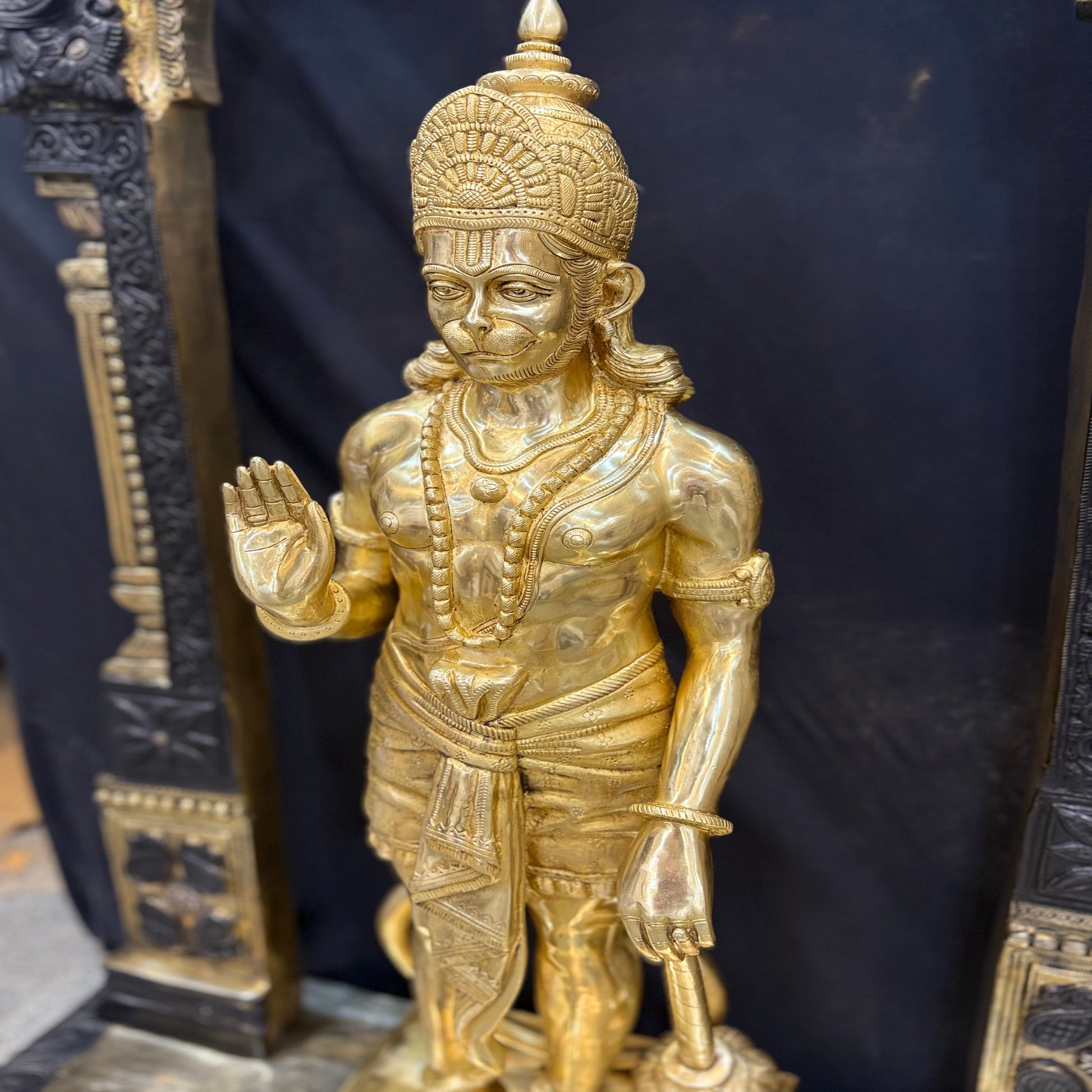 Brass Large Superfine Standing Hanuman Statue With Frame 5 Feet - Image 10