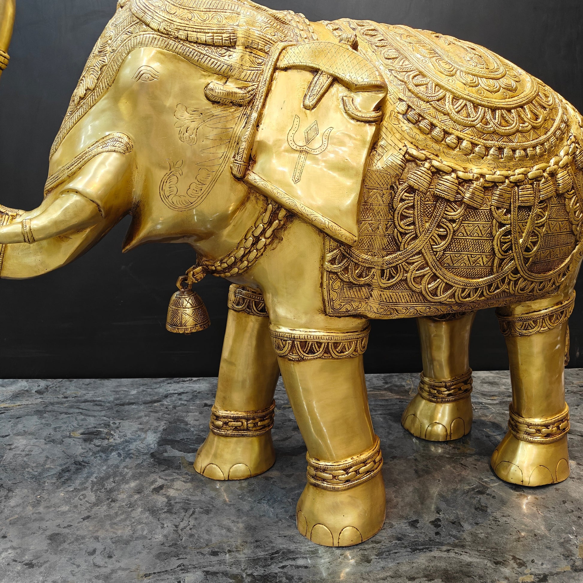 Brass Large Engraved Elephant Statue Figurine Showpiece 3.5 Feet - Image 2