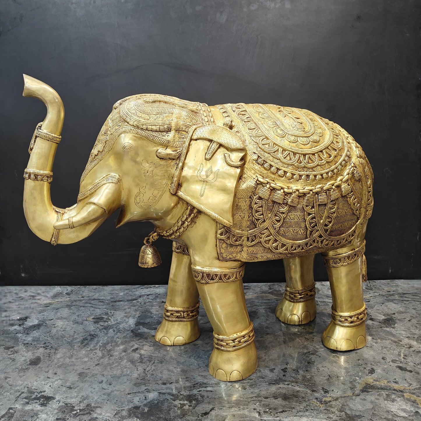 Brass Large Engraved Elephant Statue Figurine Showpiece 3.5 Feet