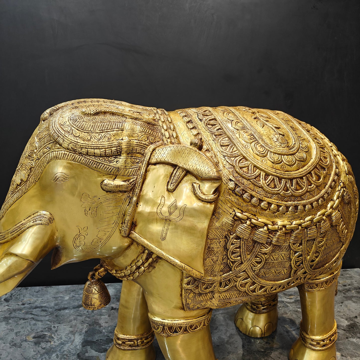 Brass Large Engraved Elephant Pair Statue Figurine Showpiece 3.5 Feet