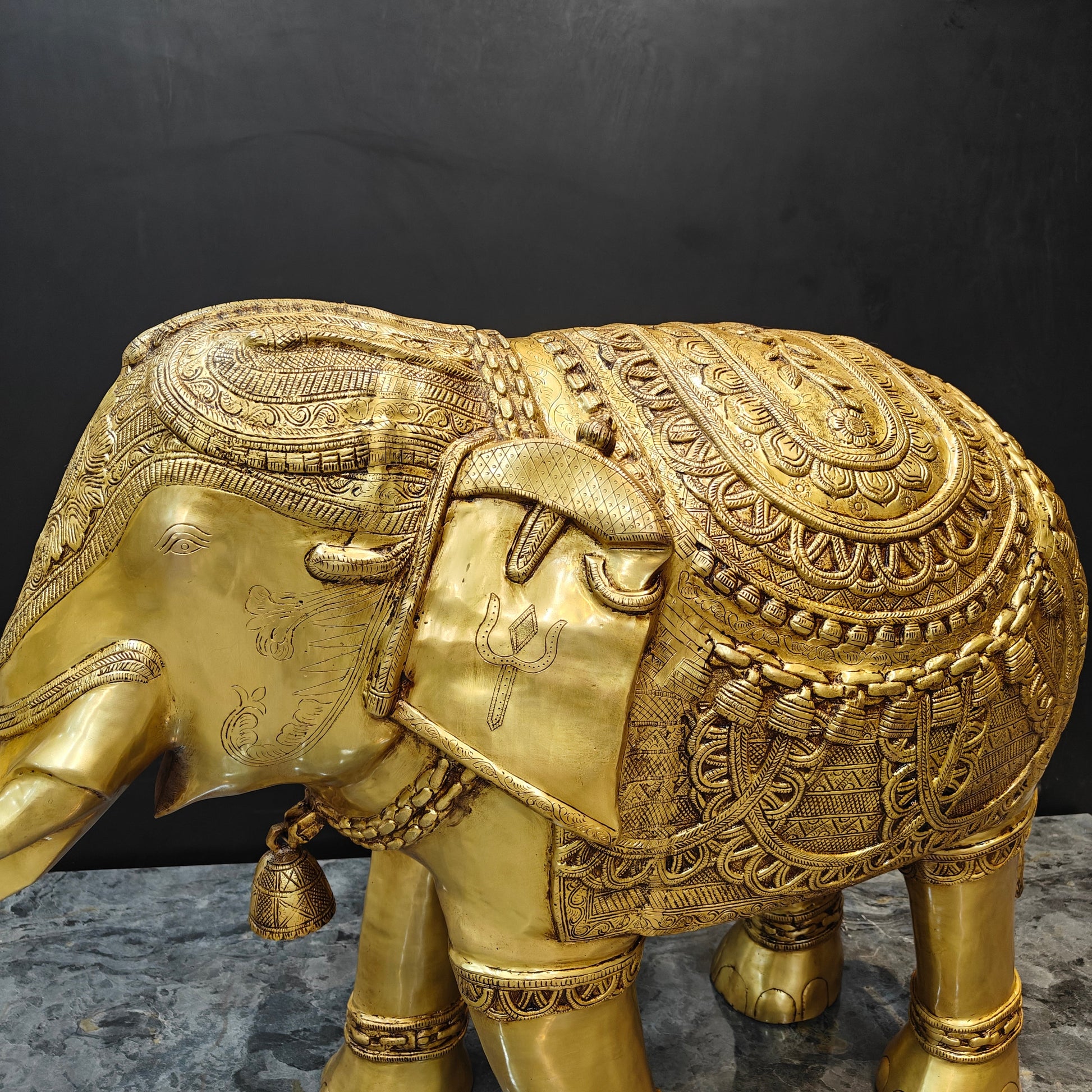 Brass Large Engraved Elephant Pair Statue Figurine Showpiece 3.5 Feet - Image 8