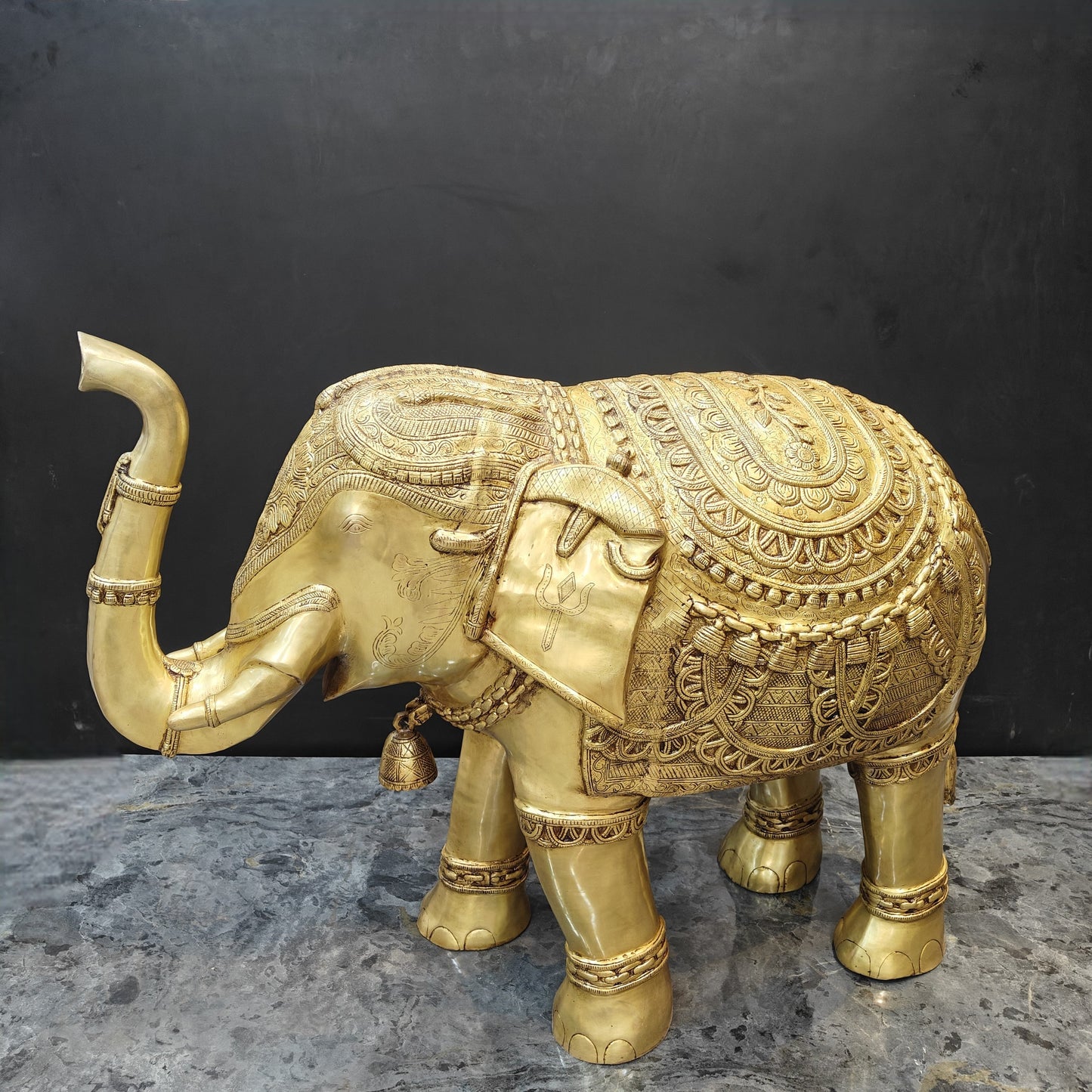 Brass Large Engraved Elephant Statue Figurine Showpiece 3.5 Feet
