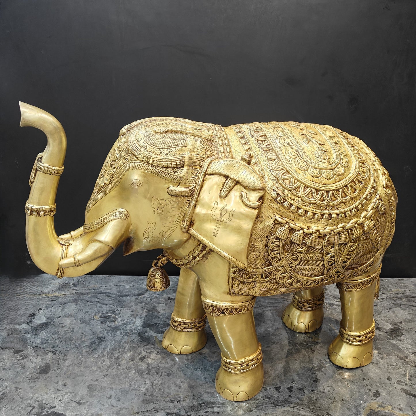 Brass Large Engraved Elephant Statue Figurine Showpiece 3.5 Feet