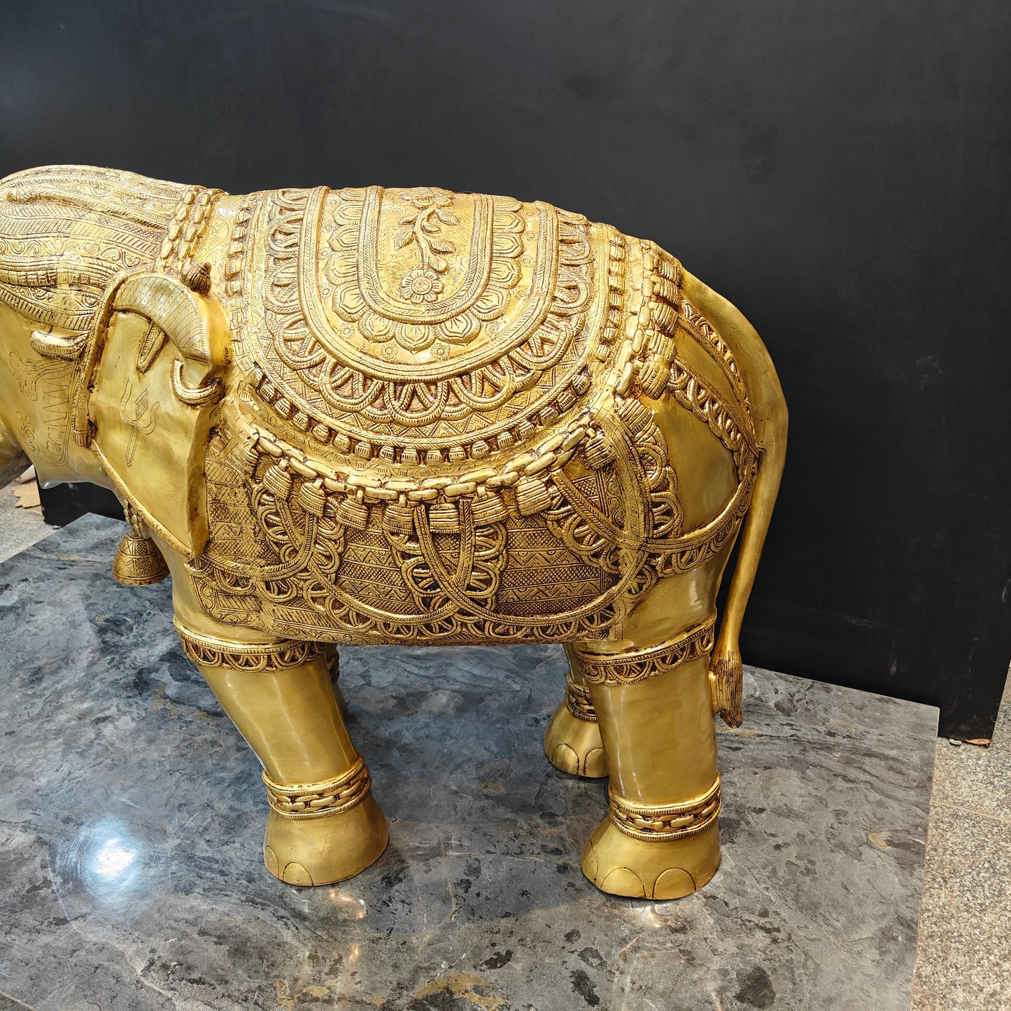 Brass Large Engraved Elephant Statue Figurine Showpiece 3.5 Feet
