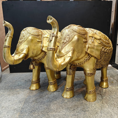 Brass Large Engraved Elephant Pair Statue Figurine Showpiece 3.5 Feet by vendor-unknown - Decor (View 2)