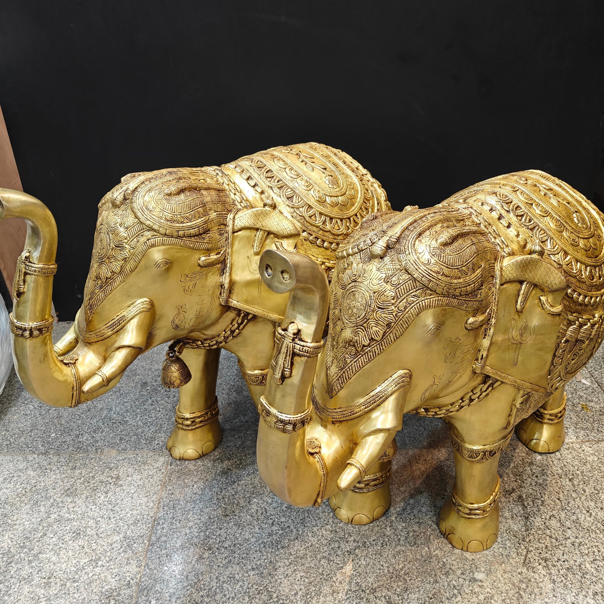 Brass Large Engraved Elephant Pair Statue Figurine Showpiece 3.5 Feet - Image 3