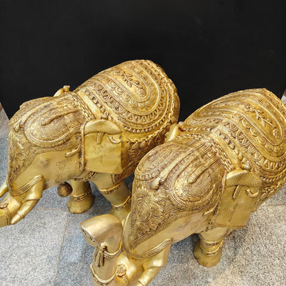 Brass Large Engraved Elephant Pair Statue Figurine Showpiece 3.5 Feet by vendor-unknown - Decor (View 4)