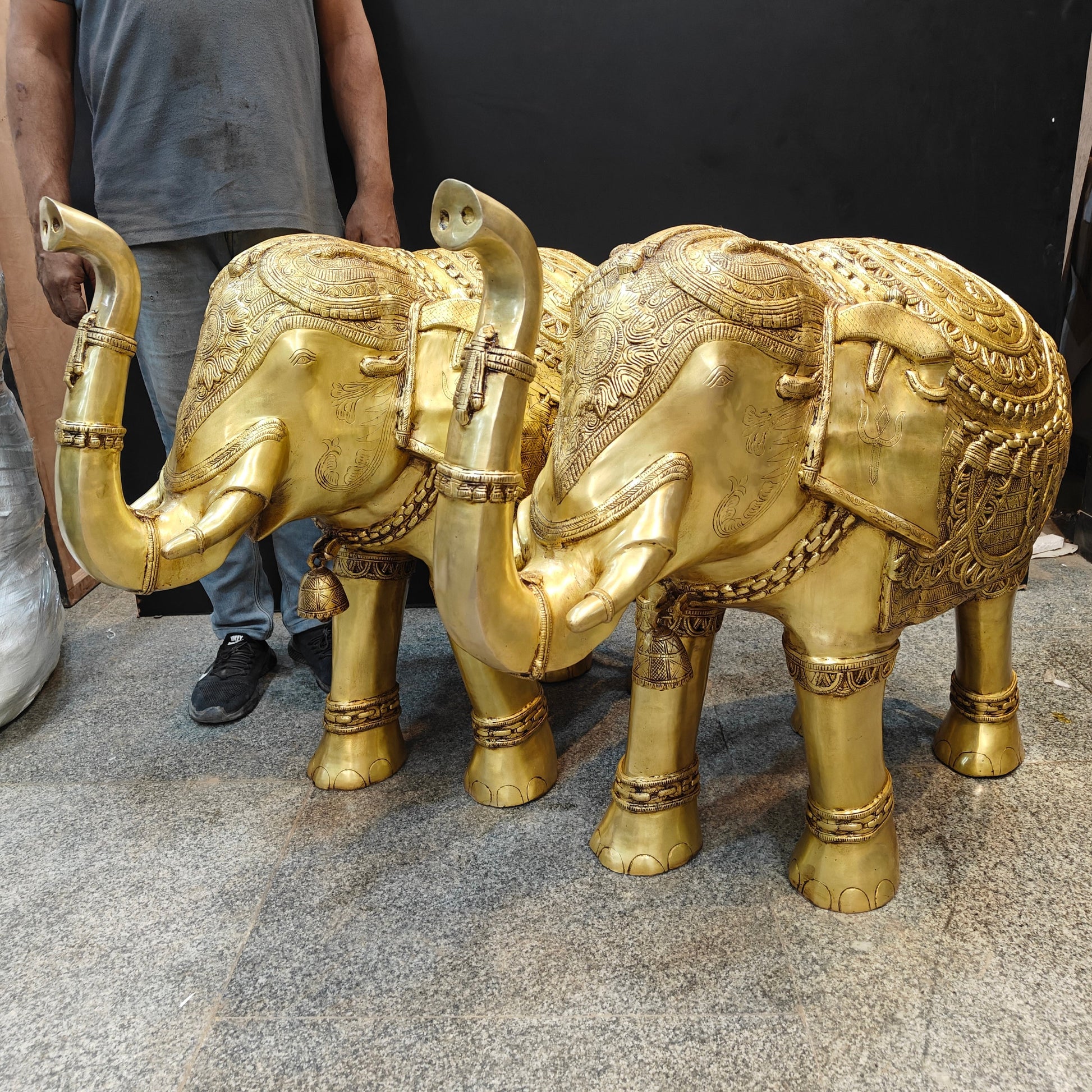 Brass Large Engraved Elephant Pair Statue Figurine Showpiece 3.5 Feet - Image 5