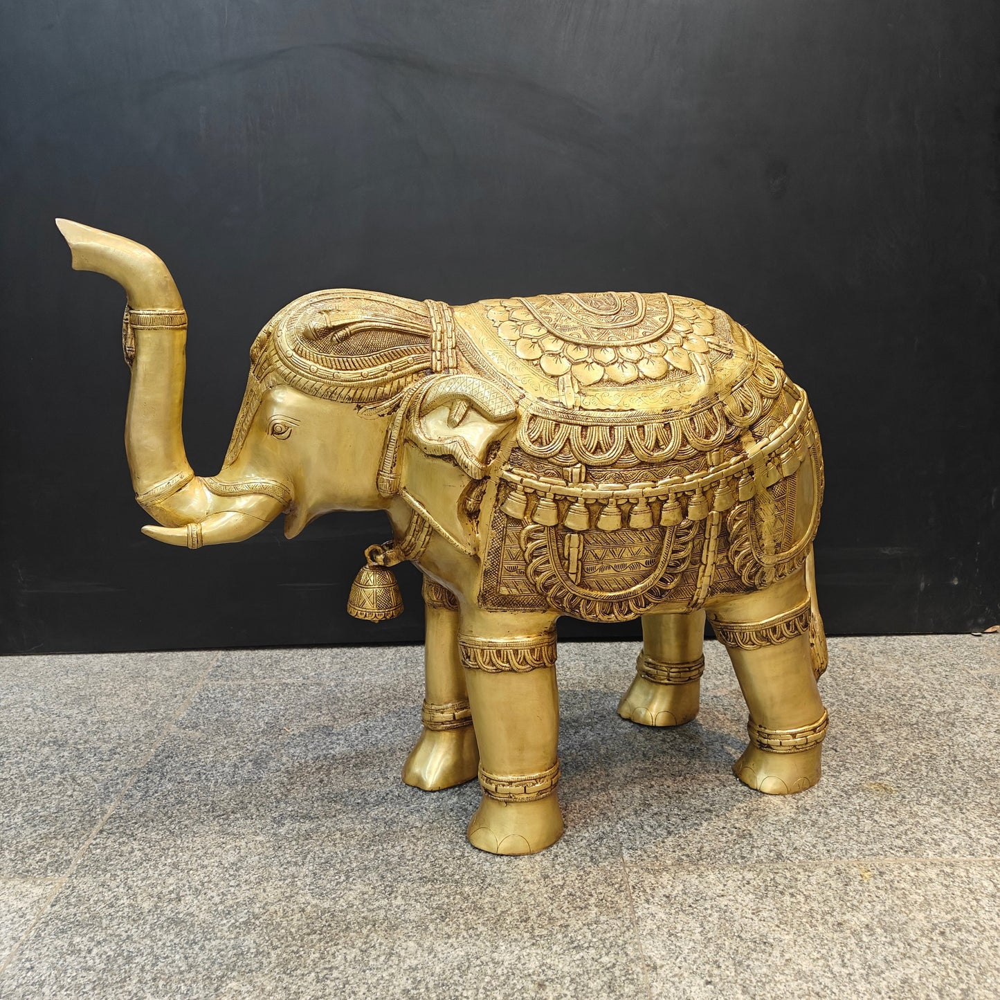 Brass Large Engraved Elephant Statue Figurine Showpiece Decor 3 Feet