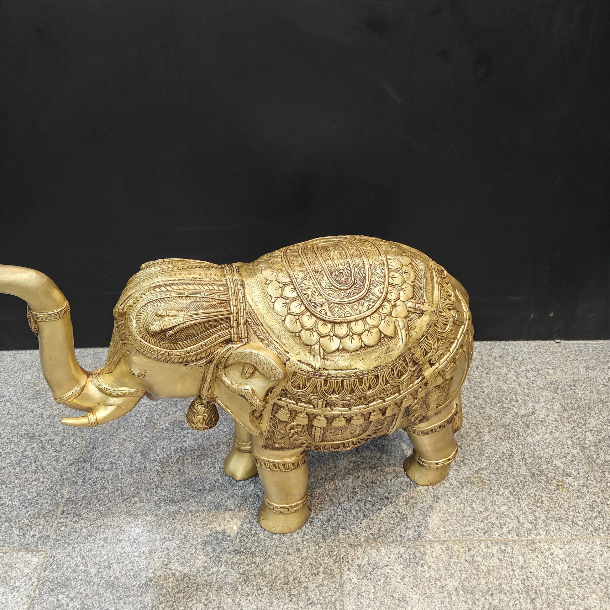 Brass Large Engraved Elephant Statue Figurine Showpiece Decor 3 Feet - Image 4