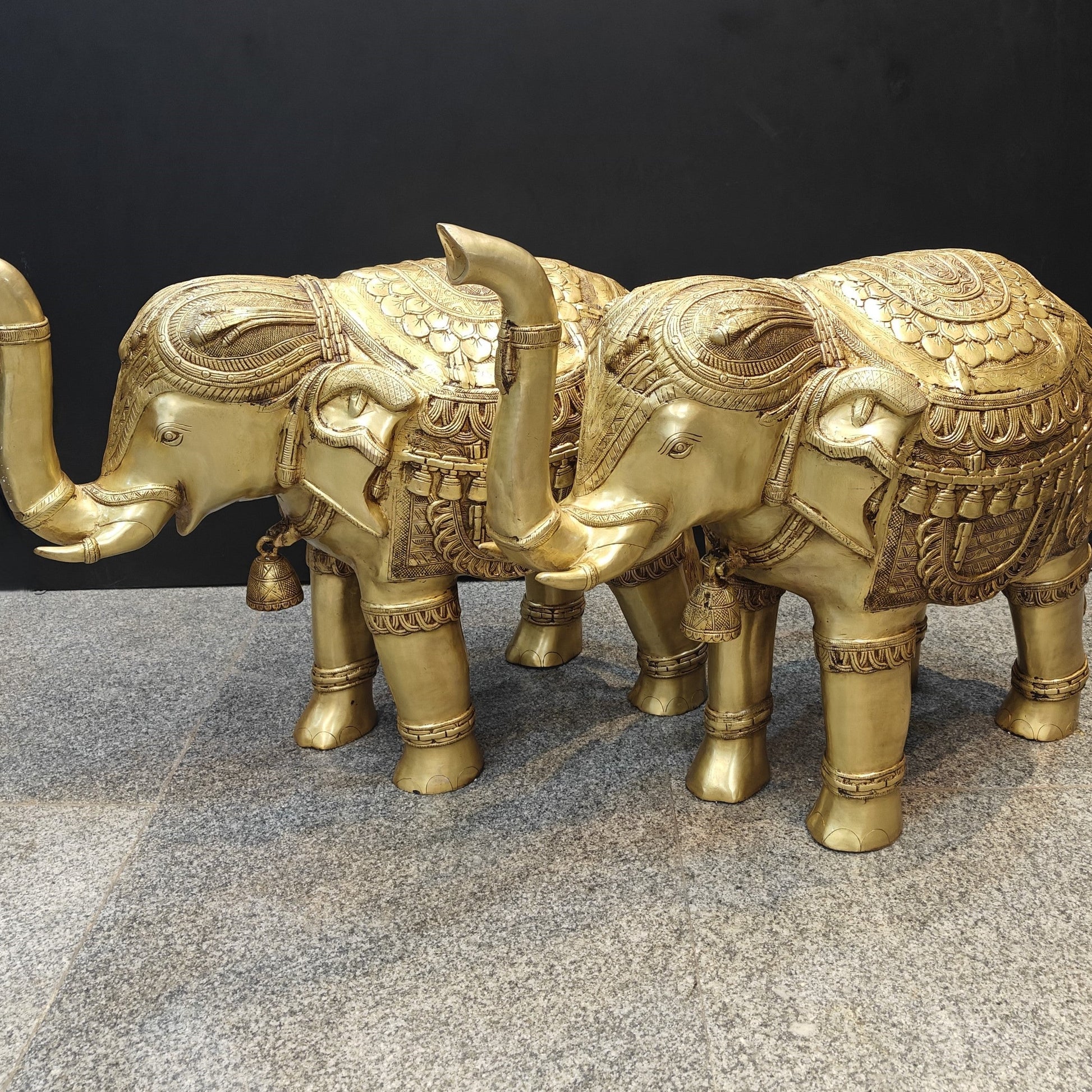 Brass Large Engraved Elephant Pair Statue Figurine Showpiece Decor 3 Feet - Image 2