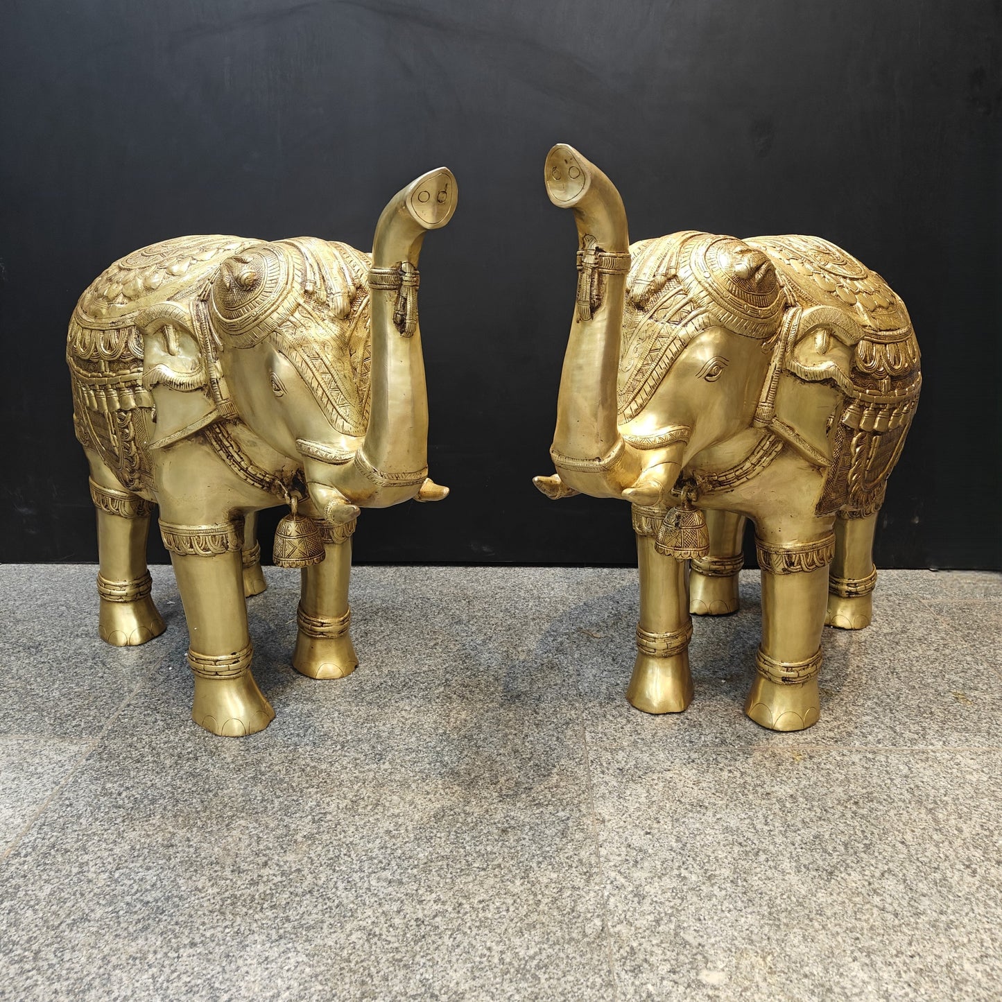 Brass Large Engraved Elephant Pair Statue Figurine Showpiece Decor 3 Feet