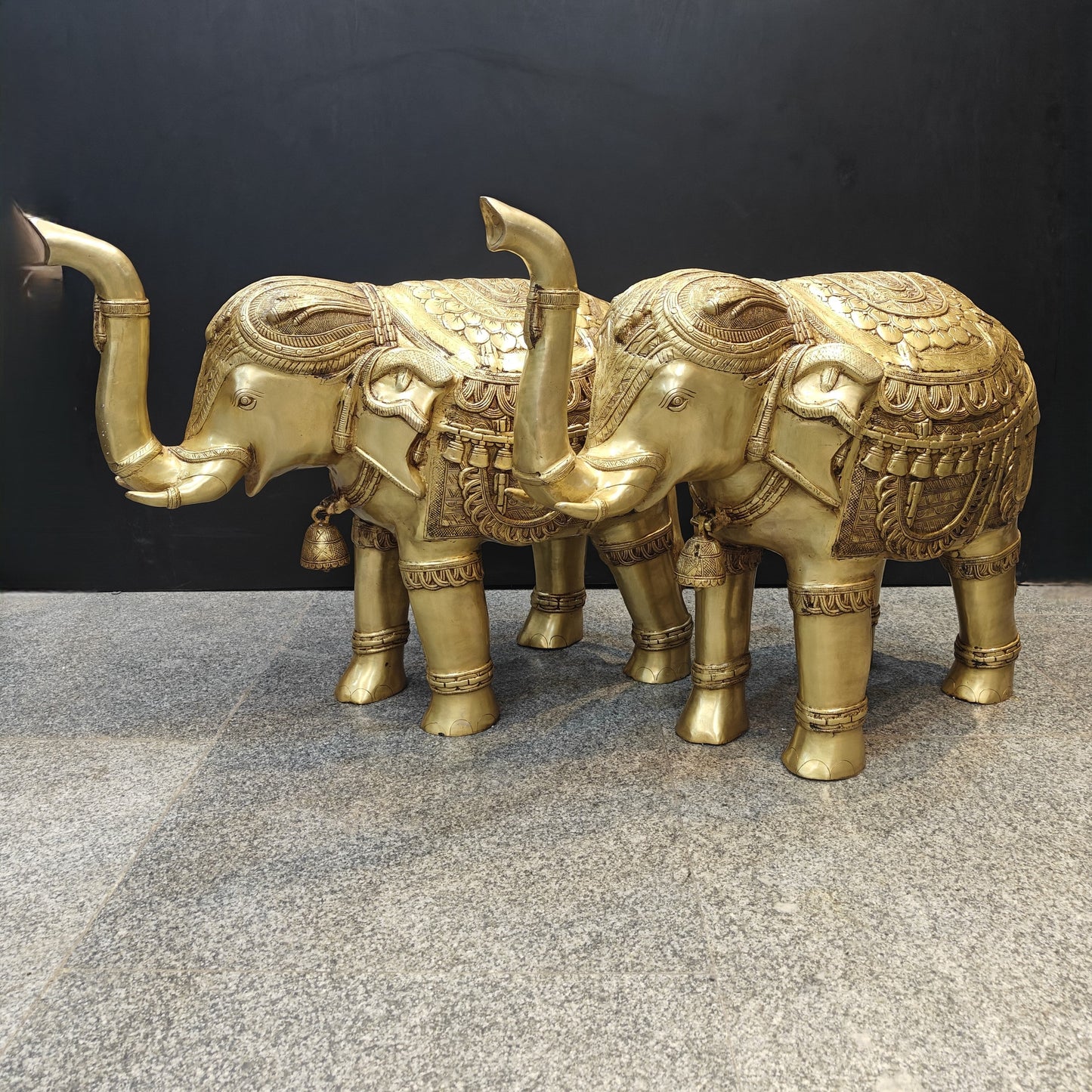 Brass Large Engraved Elephant Pair Statue Figurine Showpiece Decor 3 Feet