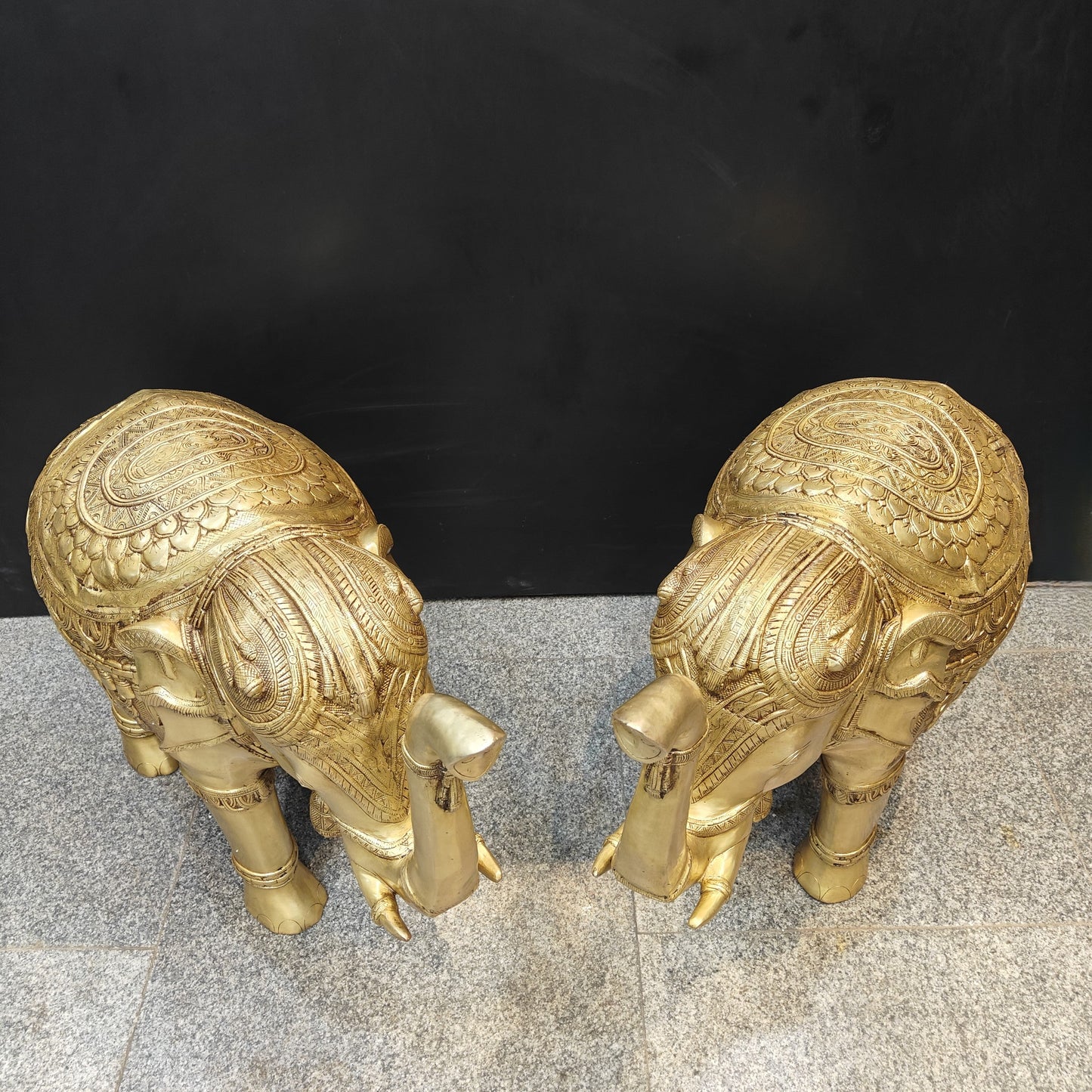 Brass Large Engraved Elephant Pair Statue Figurine Showpiece Decor 3 Feet