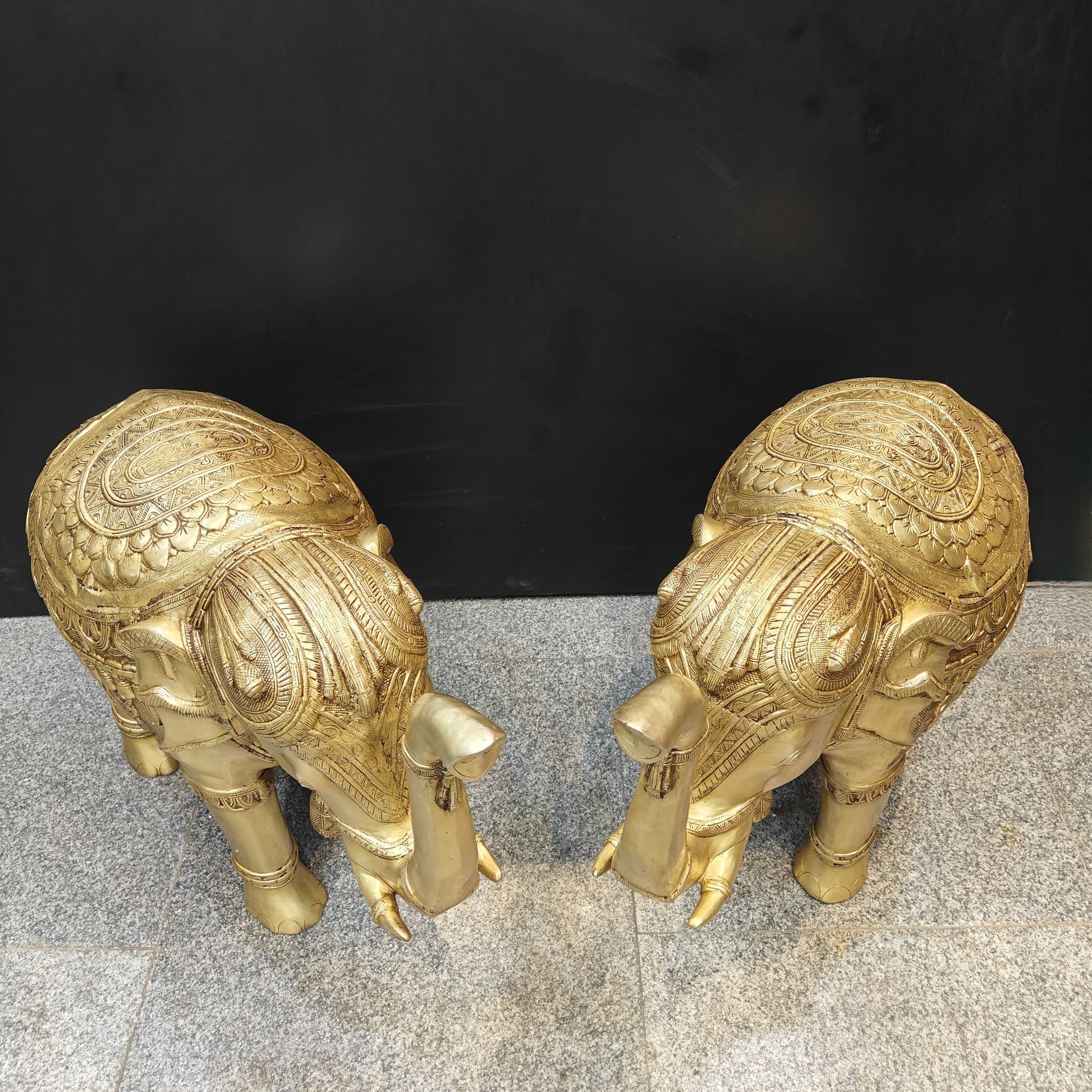 Brass Large Engraved Elephant Pair Statue Figurine Showpiece Decor 3 Feet - Image 3