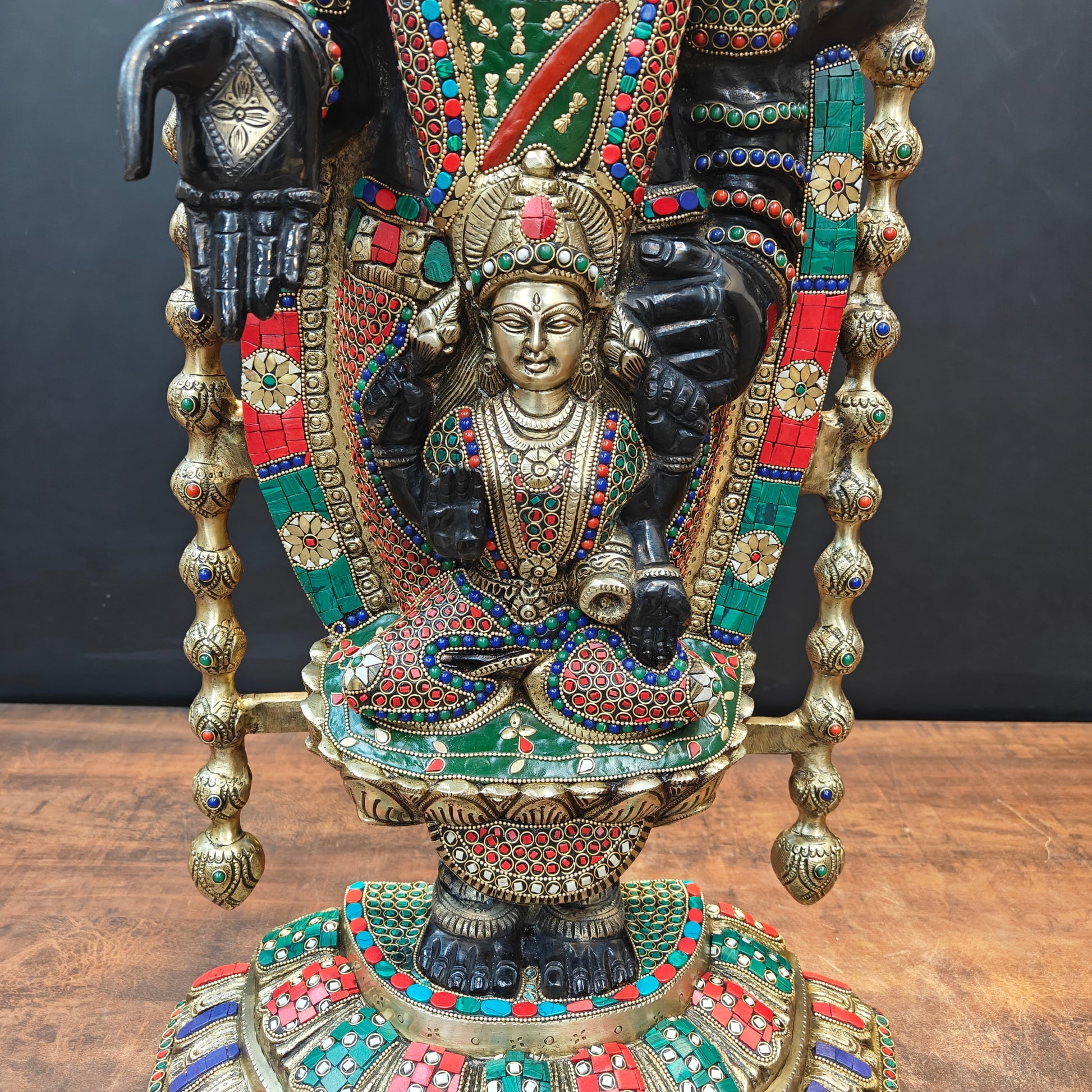 Brass Lord Tirupati Balaji Idol with Goddess Padmavathi Engraved Stone Work 3 Feet - Image 6