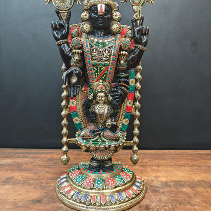 Brass Lord Tirupati Balaji Idol with Goddess Padmavathi Engraved Stone Work 3 Feet by vendor-unknown - Hindu Gods (View 7)